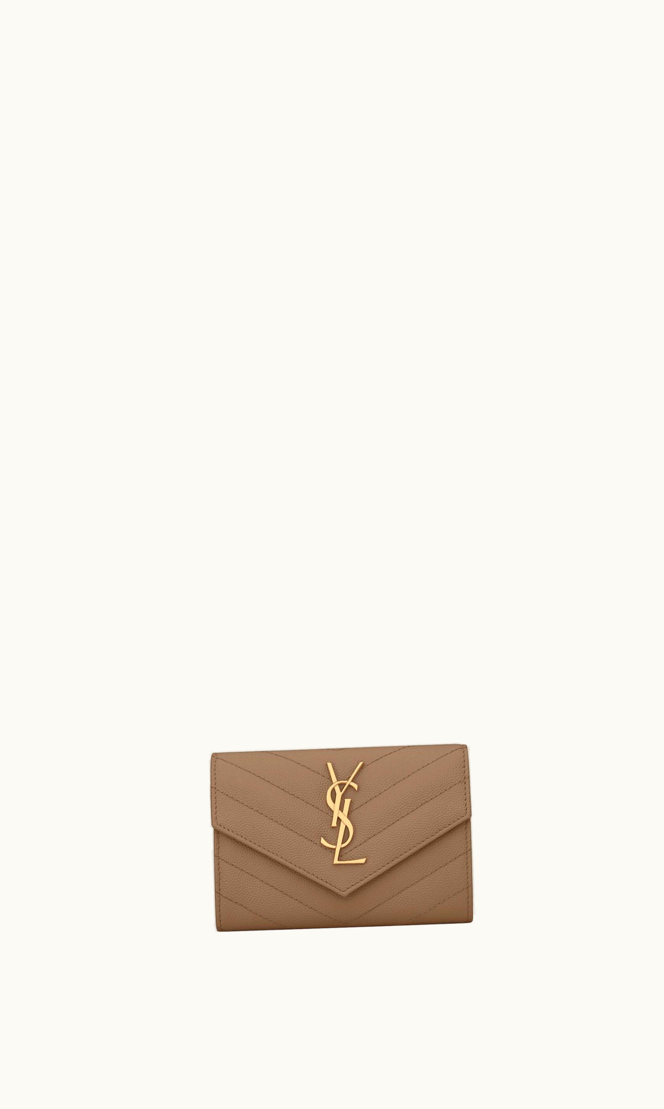 Saint Laurent Saint Laurent Cassandre Matelassé Small Envelope Wallet In Grain De Poudre Embossed Leather Taupe