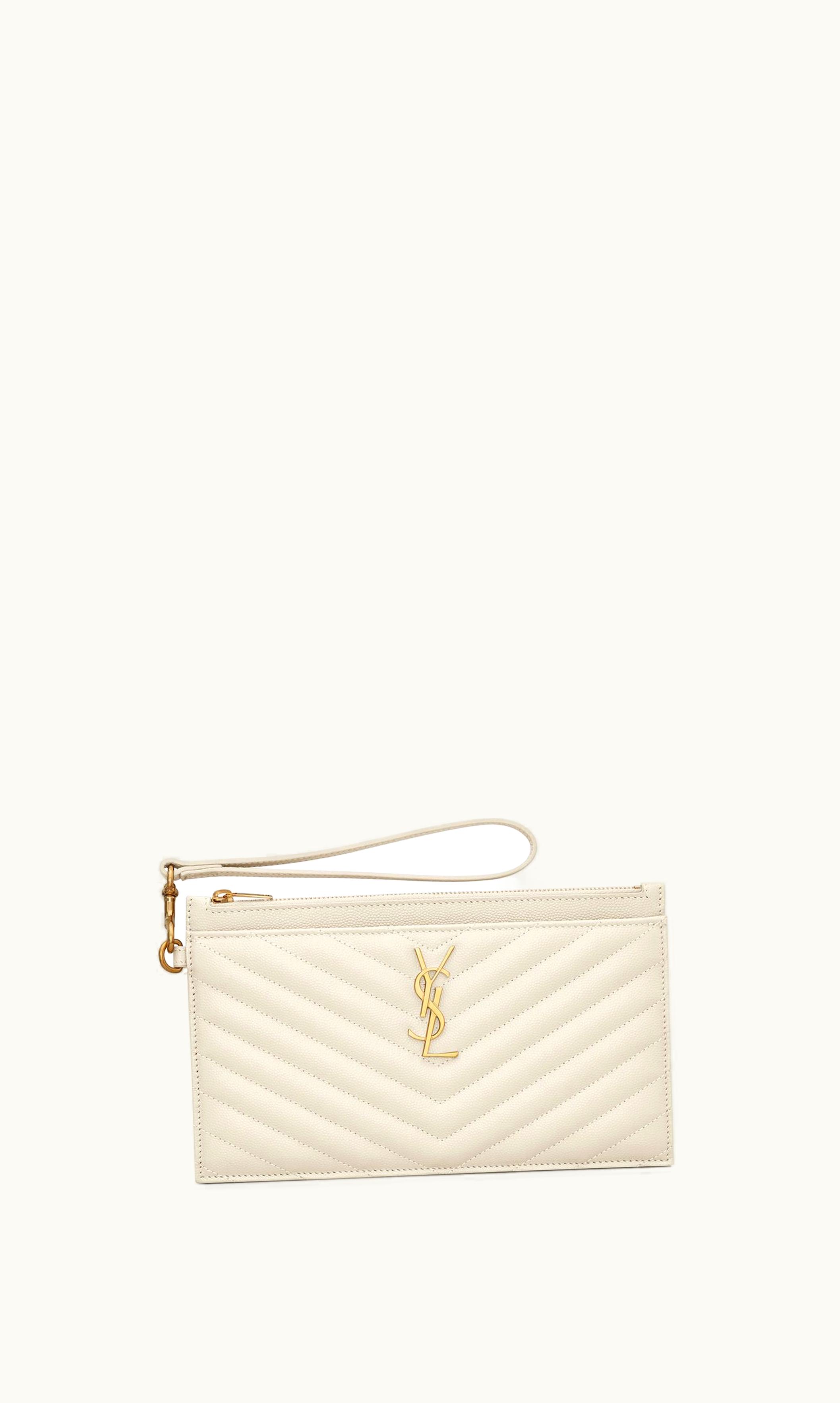 Saint Laurent Saint Laurent Cassandre Matelassé Large Zipped Pouch In Grain De Poudre Embossed Leather Blanc Vintage