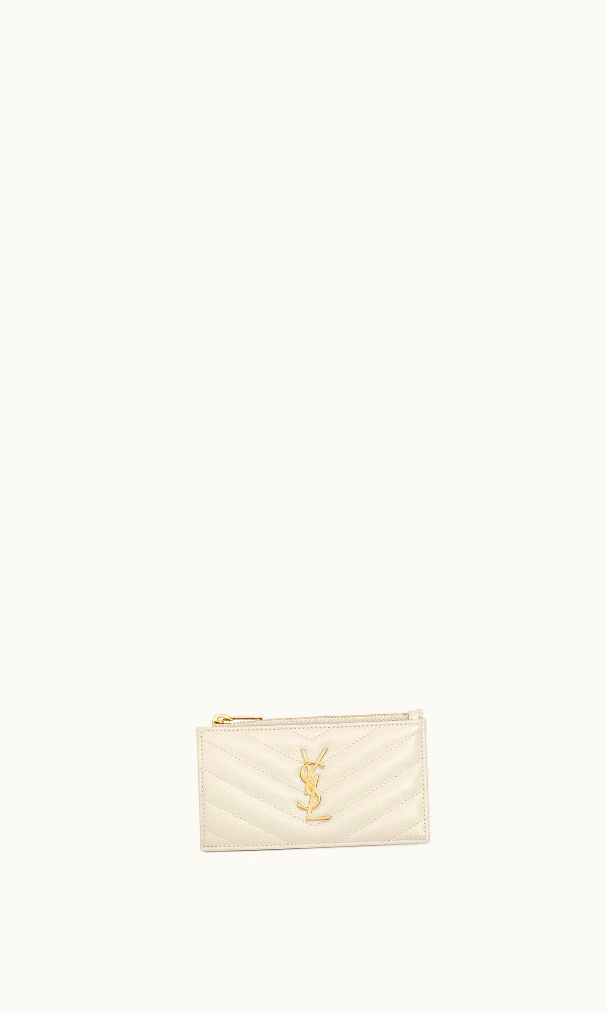 Saint Laurent Saint Laurent Cassandre Matelassé Fragments Zipped Card Case In Grain De Poudre Embossed Leather Blanc Vintage
