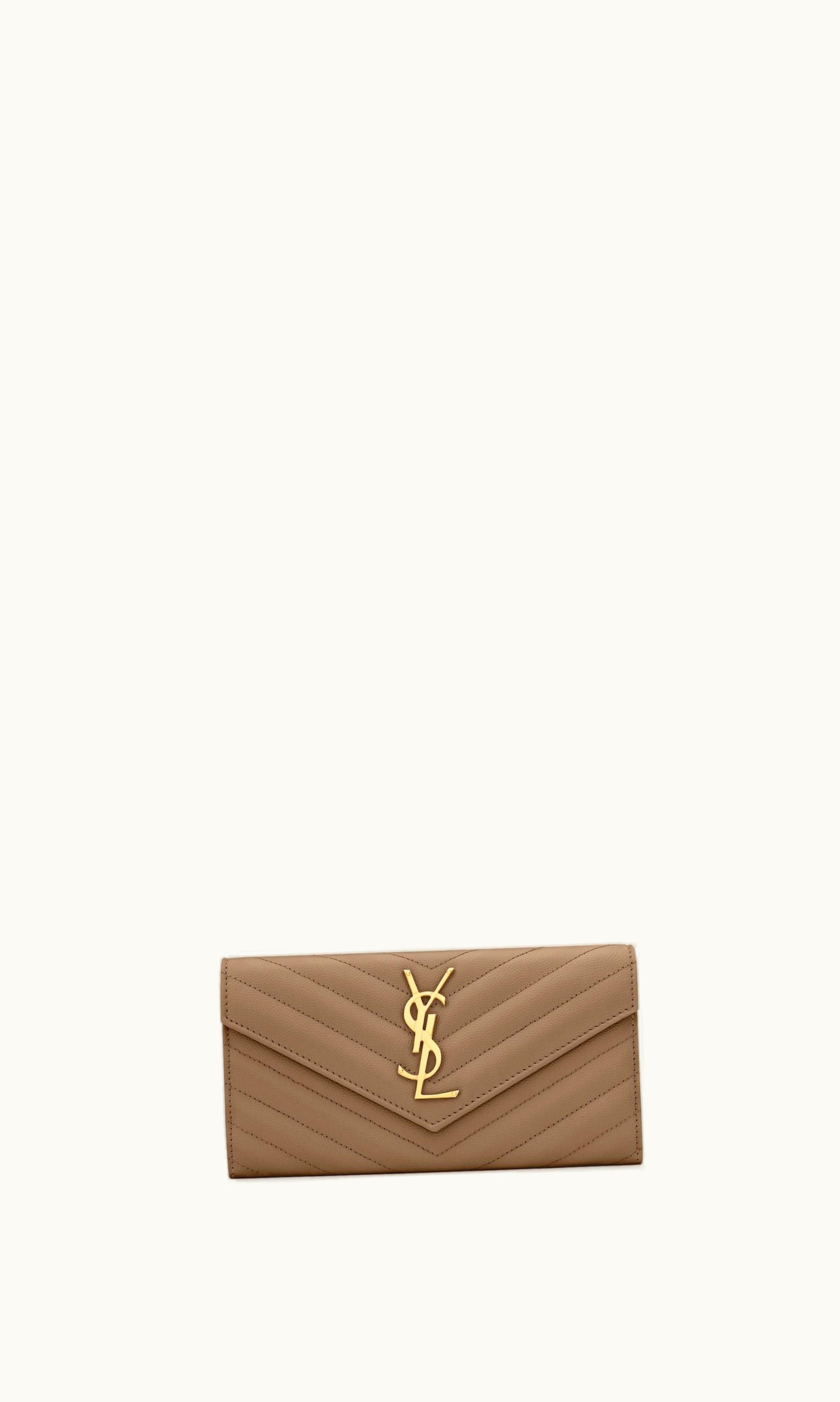 Saint Laurent Saint Laurent Cassandre Matelassé Large Flap Wallet In Grain De Poudre Embossed Leather Taupe