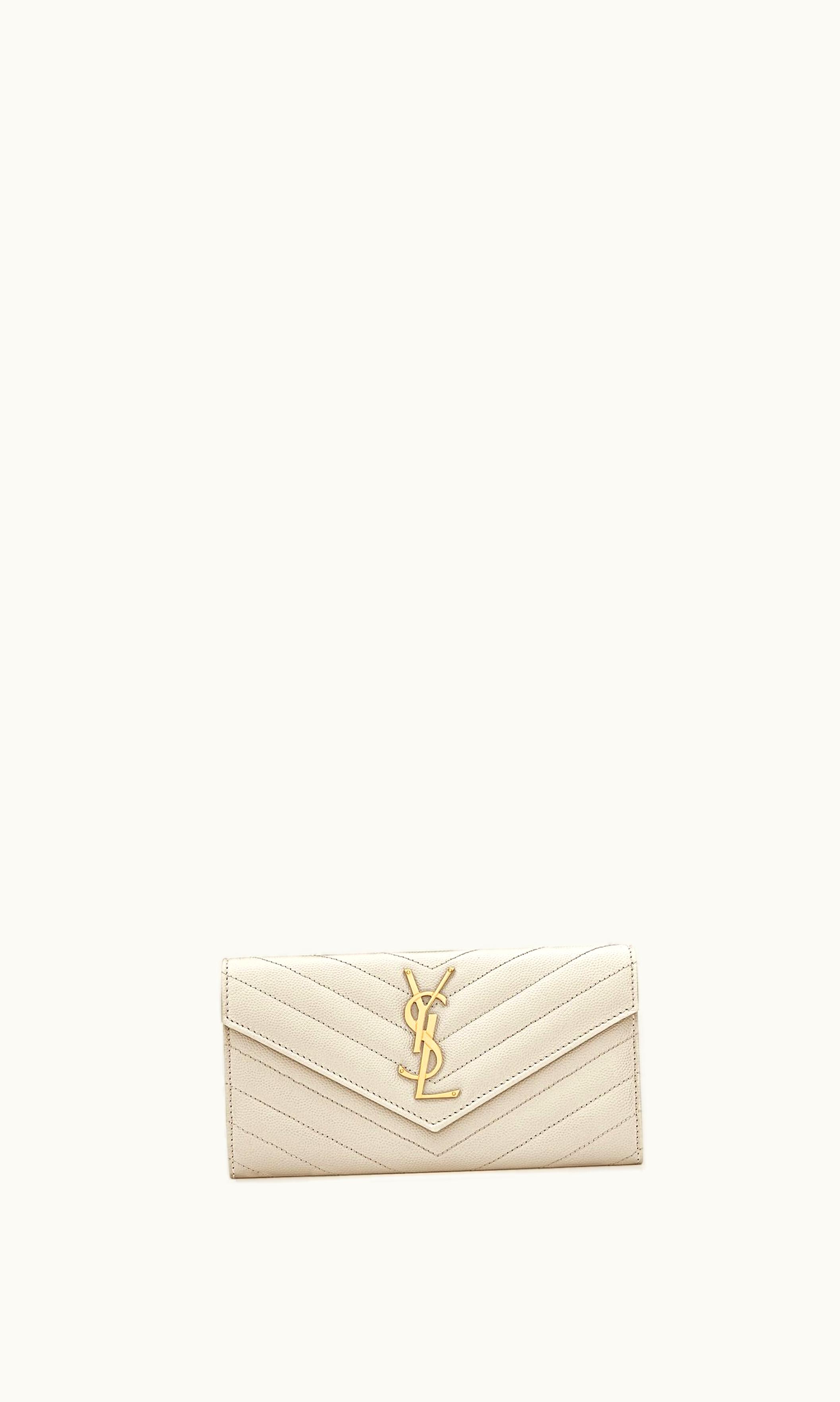 Saint Laurent Saint Laurent Cassandre Matelassé Large Flap Wallet In Grain De Poudre Embossed Leather Blanc Vintage