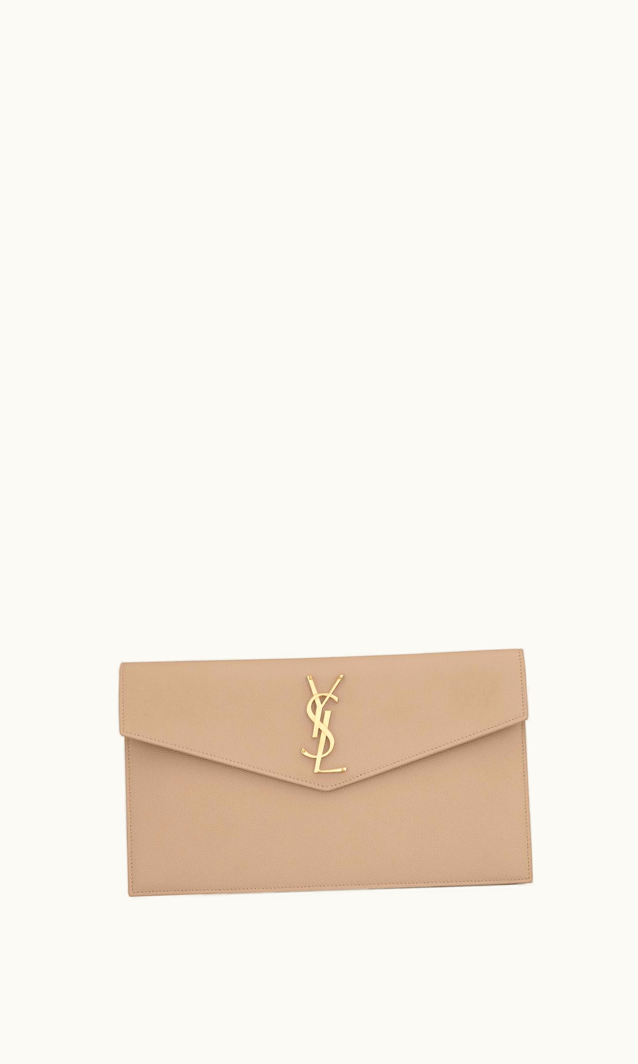 Saint Laurent Saint Laurent Uptown Pouch In Grain De Poudre Embossed Leather Dark Beige