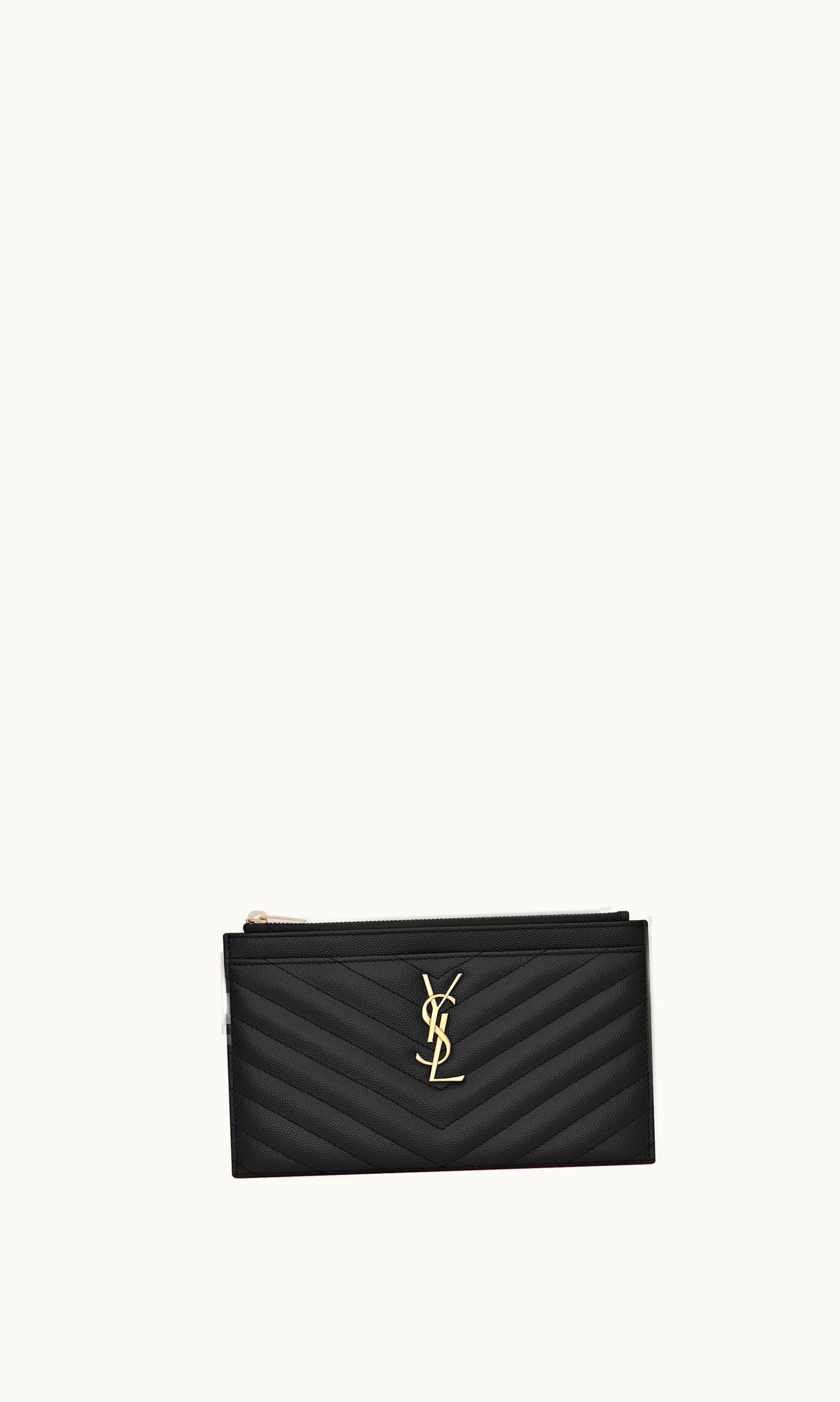 Saint Laurent Saint Laurent Cassandre Matelassé Zipped Pouch In Grain De Poudre Embossed Leather Black