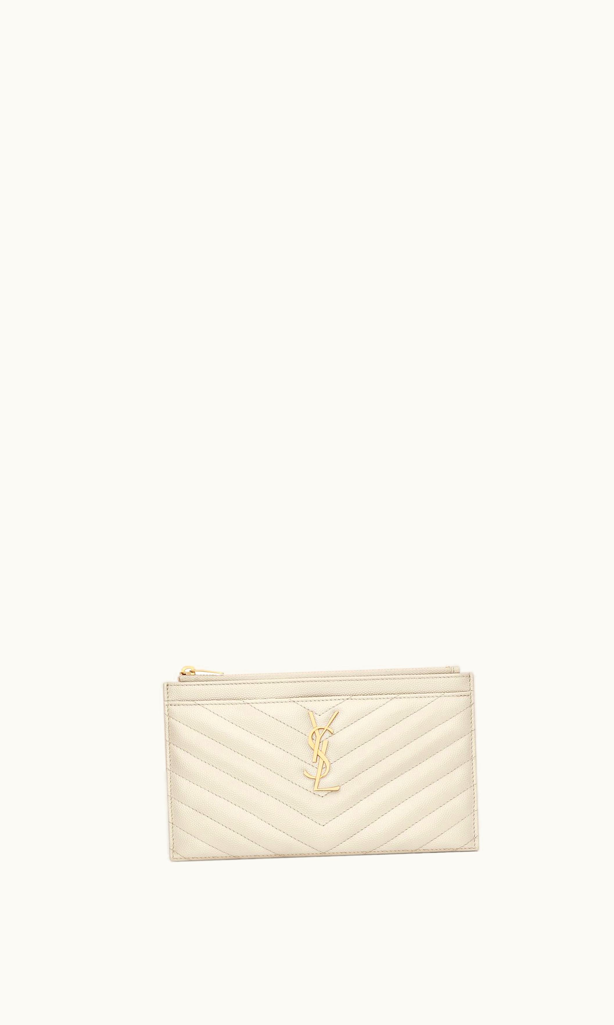 Saint Laurent Saint Laurent Cassandre Matelassé Zipped Pouch In Grain De Poudre Embossed Leather Blanc Vintage