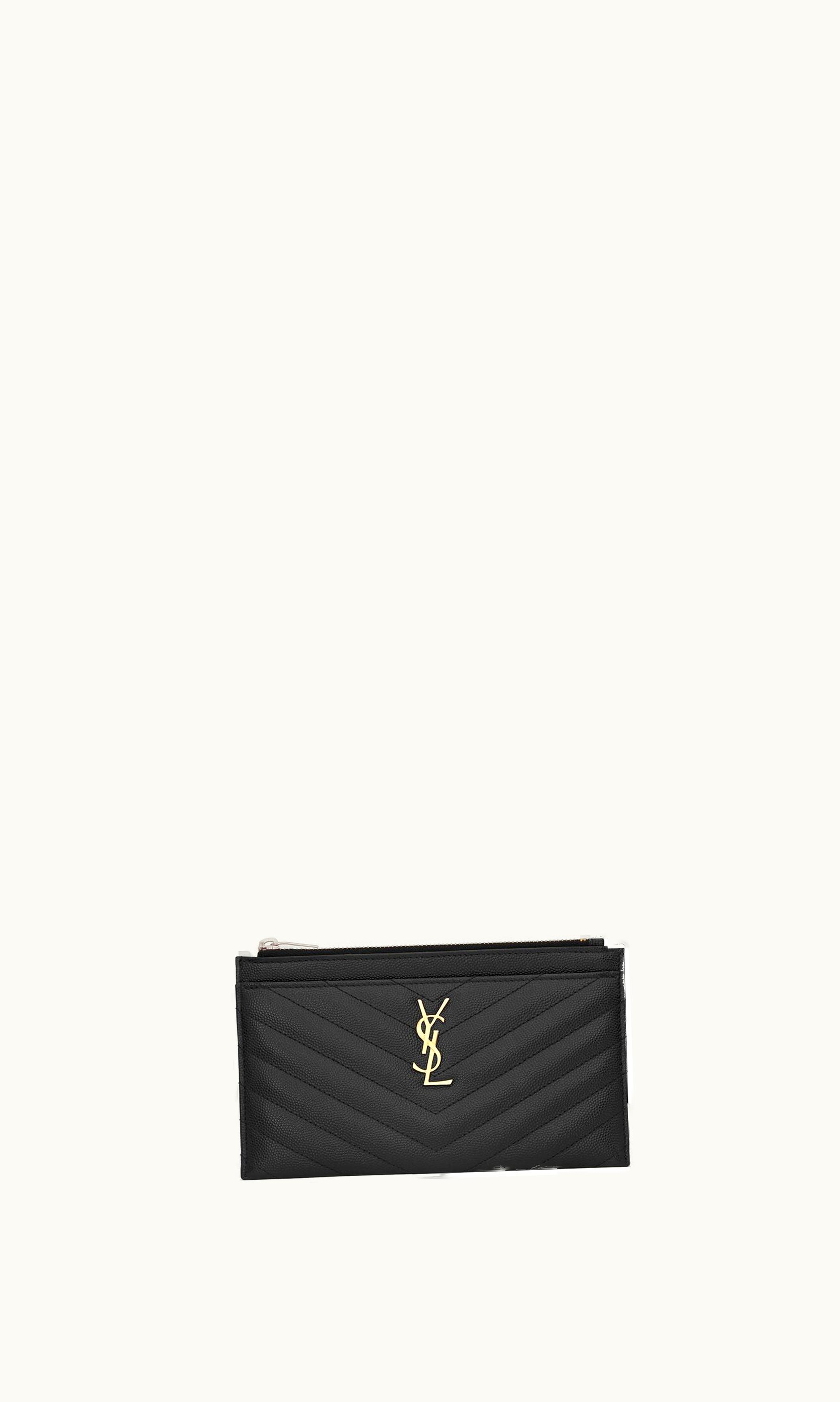 Saint Laurent Saint Laurent Cassandre Matelassé Small Zipped Pouch In Grain De Poudre Embossed Leather Black