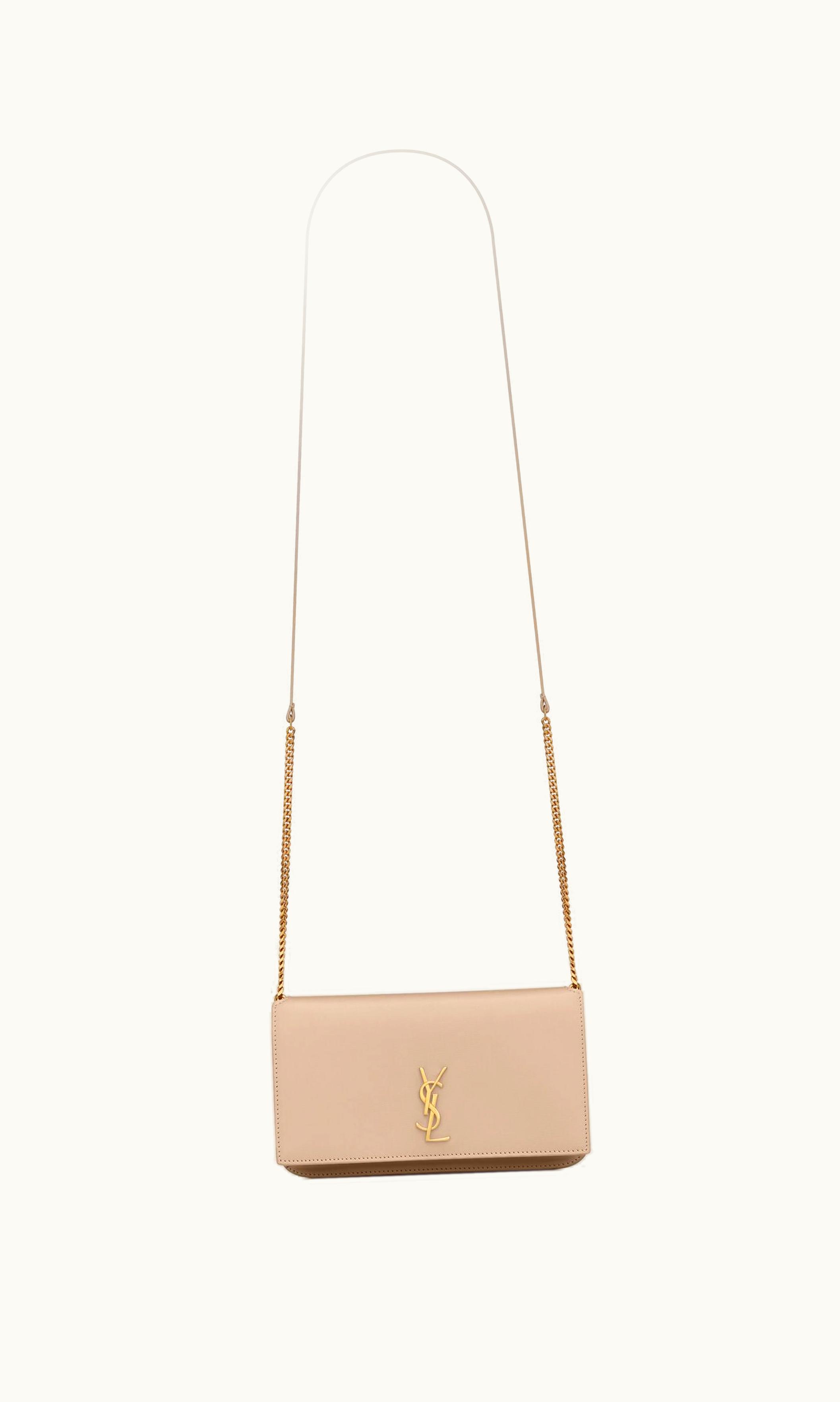 Saint Laurent Saint Laurent Cassandre Phone Holder With Strap In Smooth Leather Dark Beige