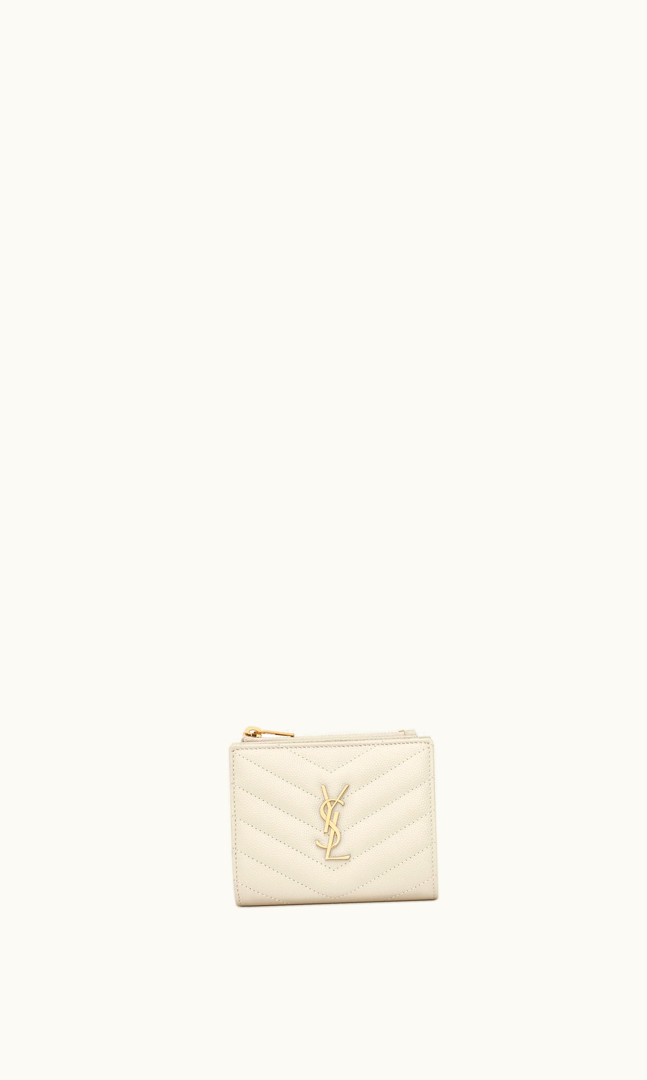 Saint Laurent Saint Laurent Cassandre Matelassé Bi-Fold Wallet In Grain De Poudre Embossed Leather Blanc Vintage