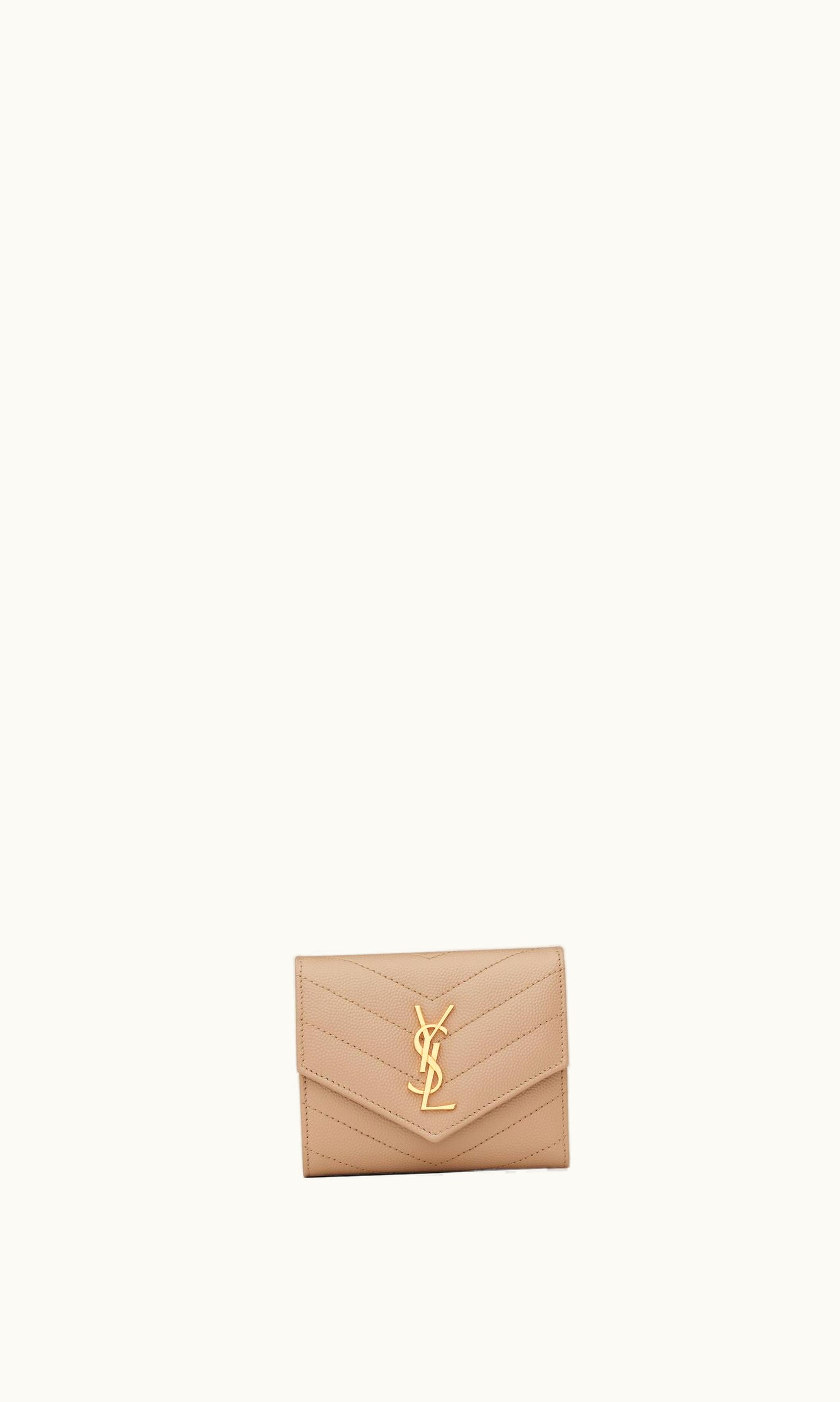 Saint Laurent Saint Laurent Cassandre Matelassé Multi-Folded Wallet In Grain De Poudre Embossed Leather Dark Beige