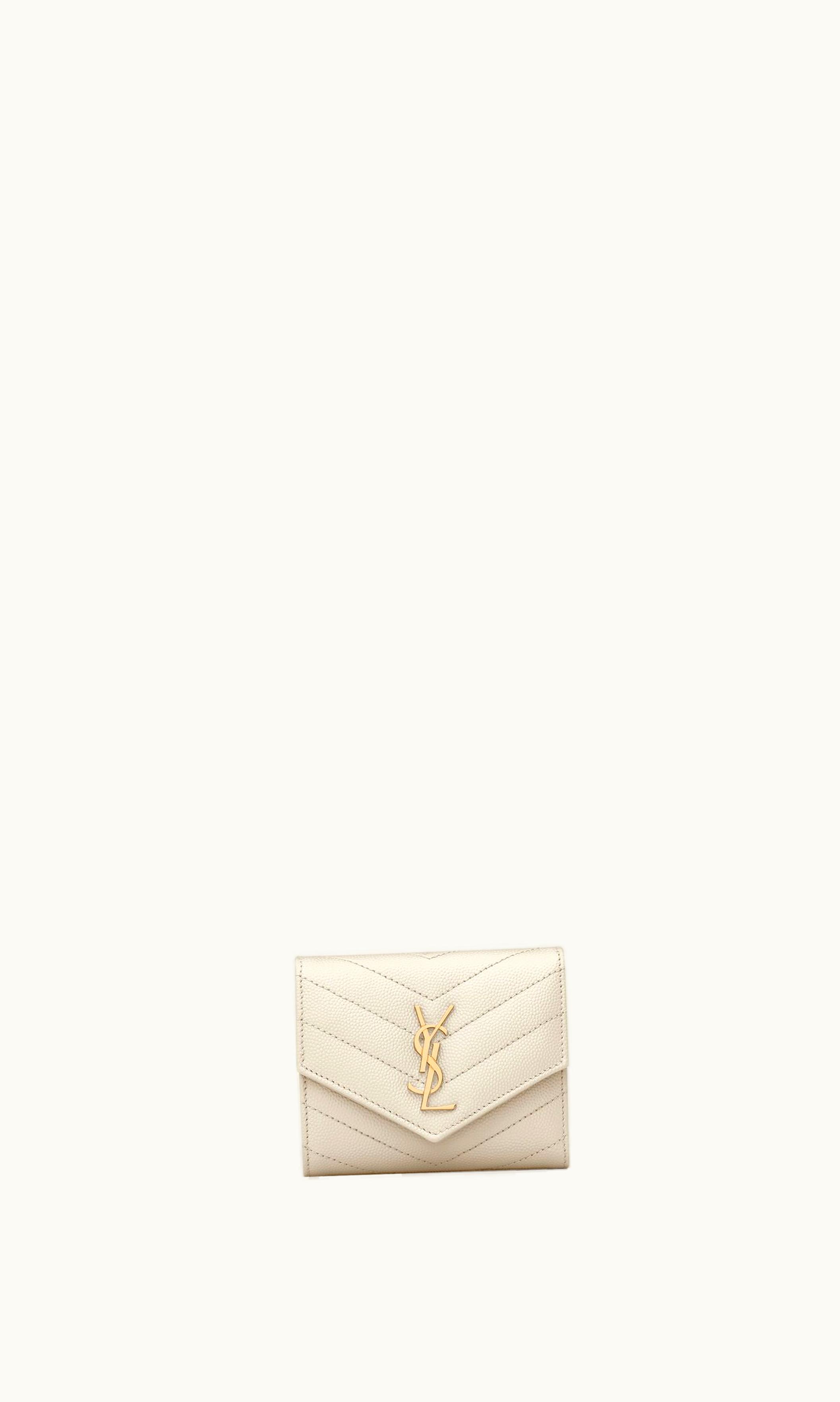 Saint Laurent Saint Laurent Cassandre Matelassé Multi-Folded Wallet In Grain De Poudre Embossed Leather Blanc Vintage