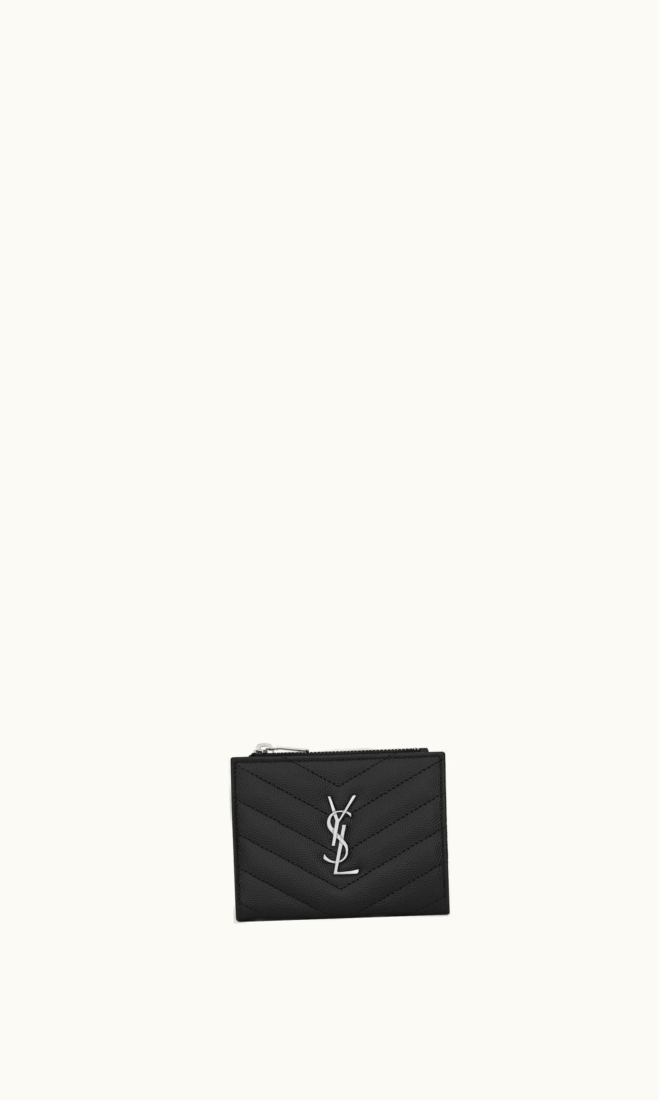 Saint Laurent Saint Laurent Cassandre Matelassé Bi-Fold Wallet In Grain De Poudre Embossed Leather Black BLACK