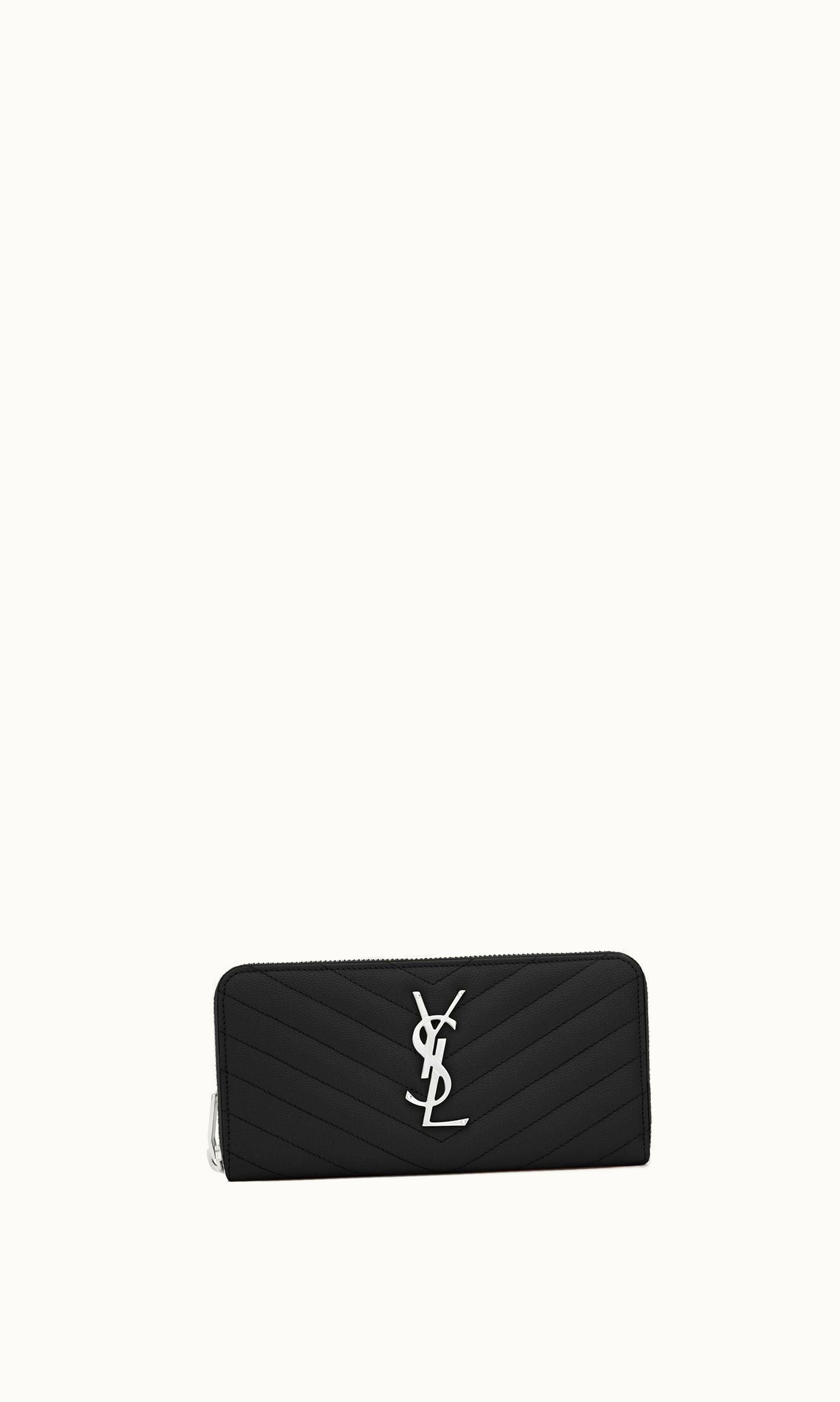 Saint Laurent Saint Laurent Cassandre Matelassé Zip Around Wallet In Grain De Poudre Embossed Leather Black BLACK