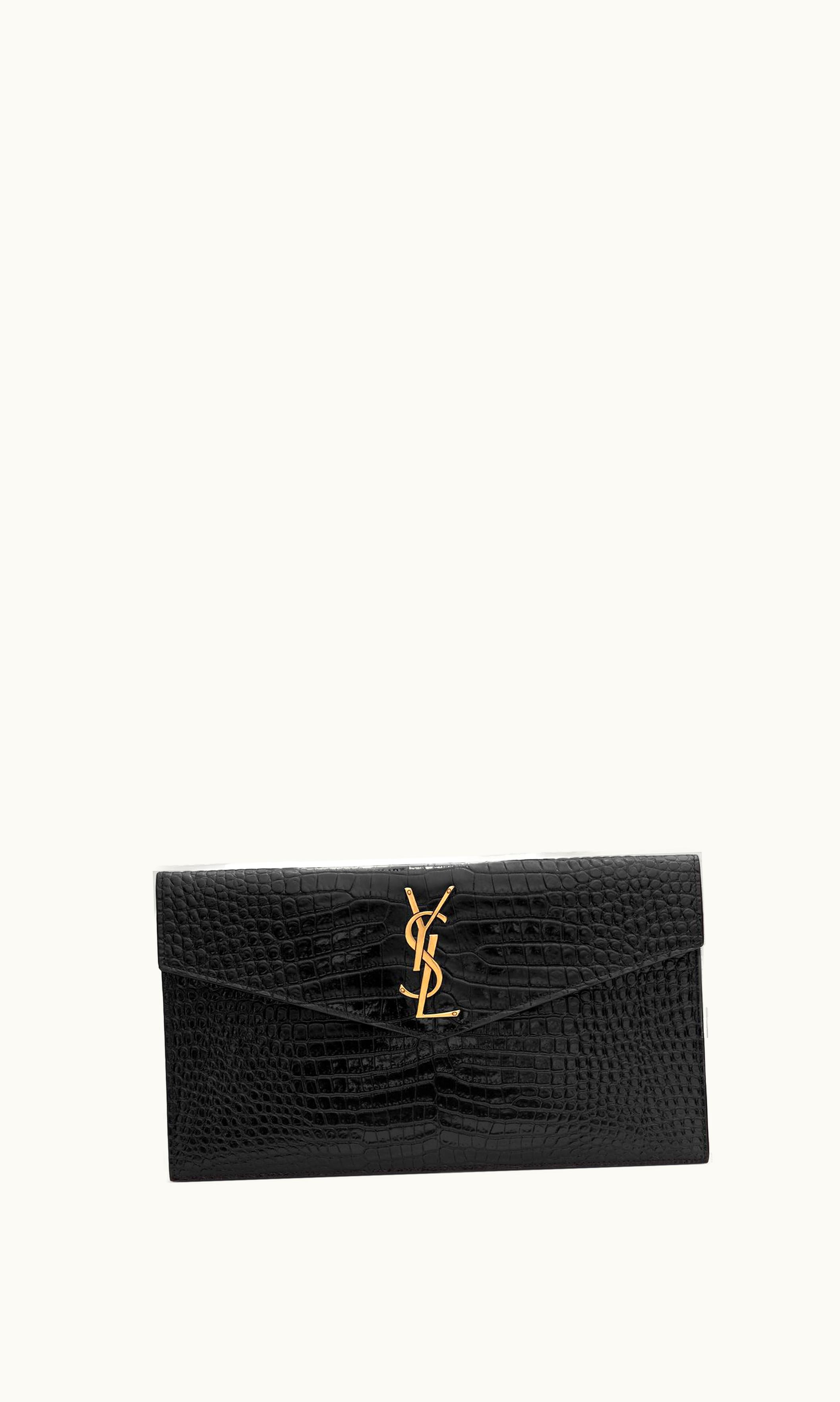 Saint Laurent Saint Laurent Uptown Pouch In Crocodile-Embossed Shiny Leather Black
