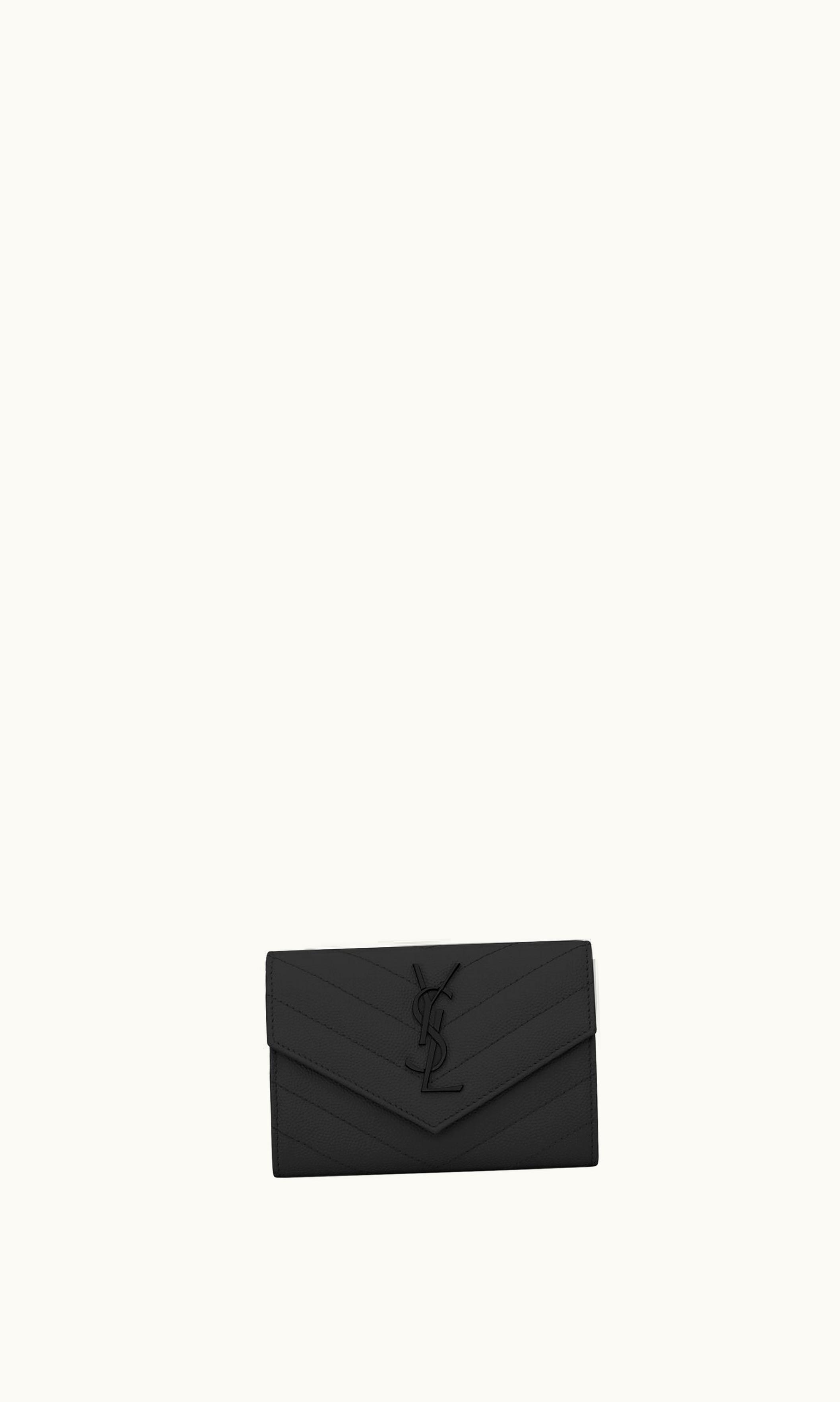 Saint Laurent Saint Laurent Cassandre Matelassé Small Envelope Wallet In Grain De Poudre Embossed Leather Black