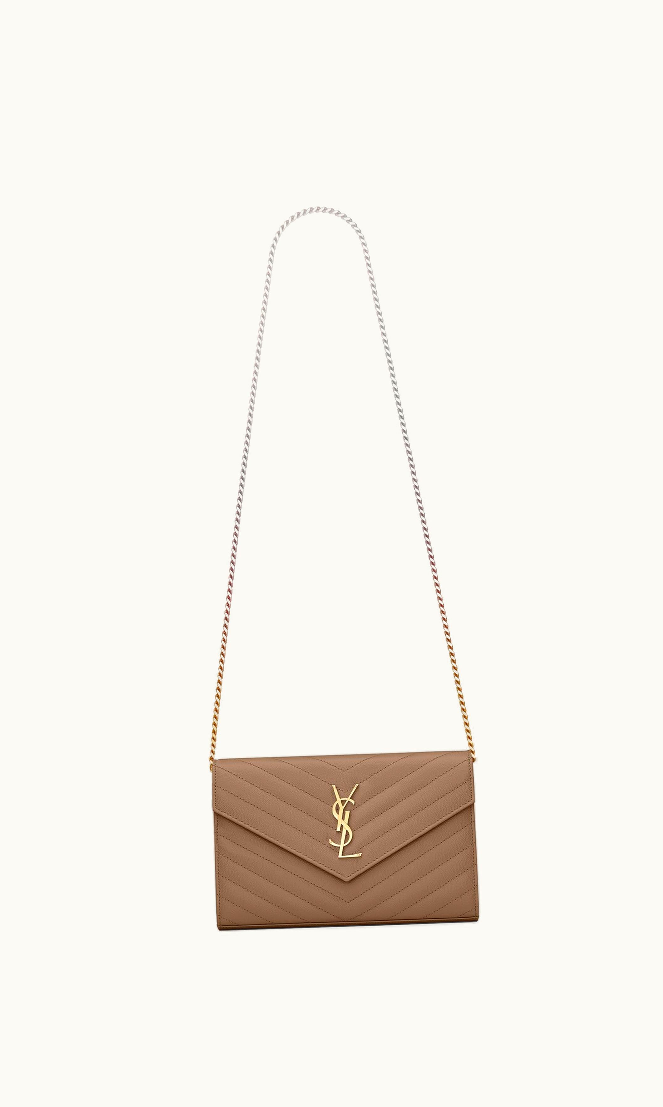 Saint Laurent Saint Laurent Classic Cassandre Chain Wallet In Grain De Poudre Leather Taupe