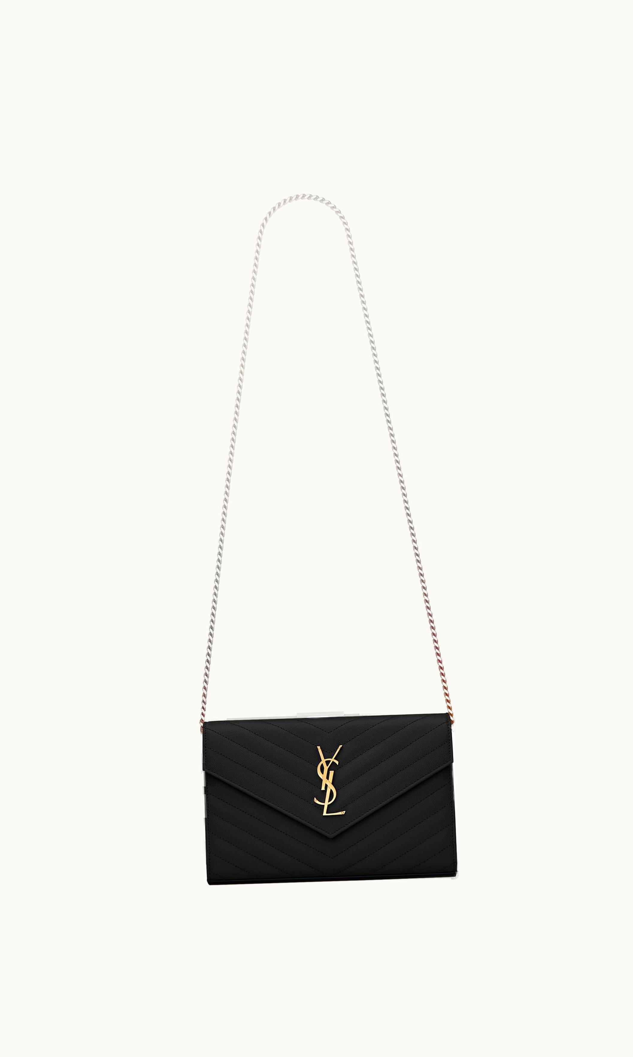 Saint Laurent Saint Laurent Classic Cassandre Chain Wallet In Grain De Poudre Leather Black