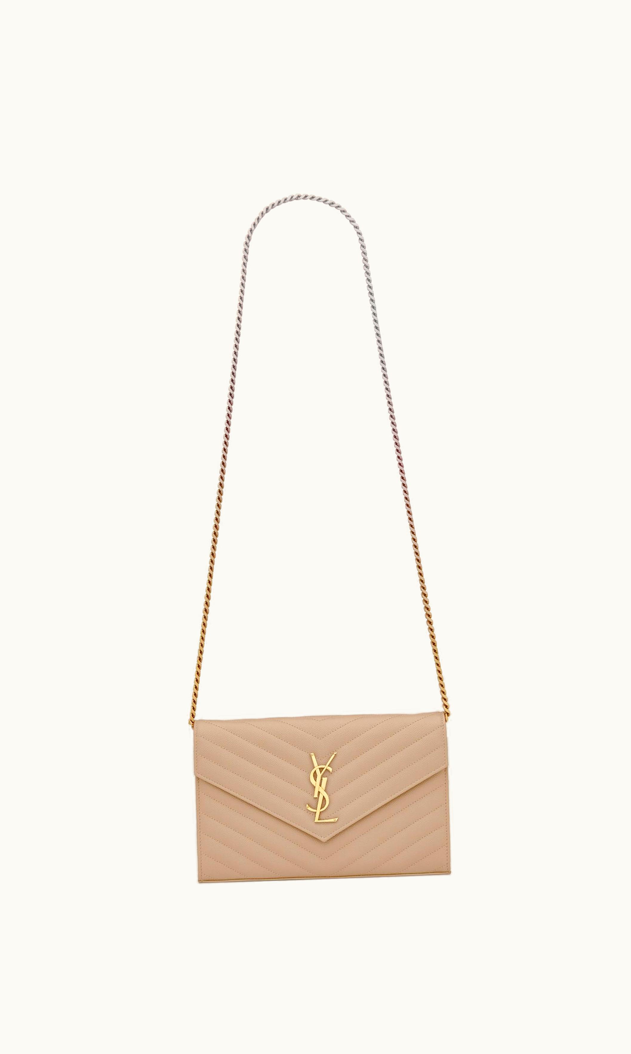 Saint Laurent Saint Laurent Classic Cassandre Chain Wallet In Grain De Poudre Leather Dark Beige