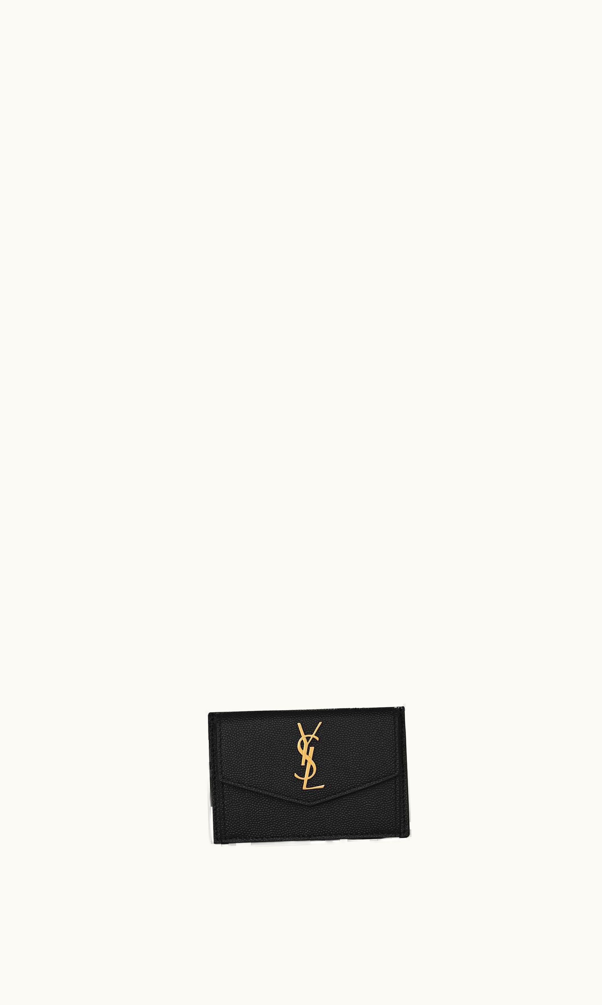 Saint Laurent Saint Laurent Uptown Flap Card Case In Grain De Poudre Embossed Leather Black