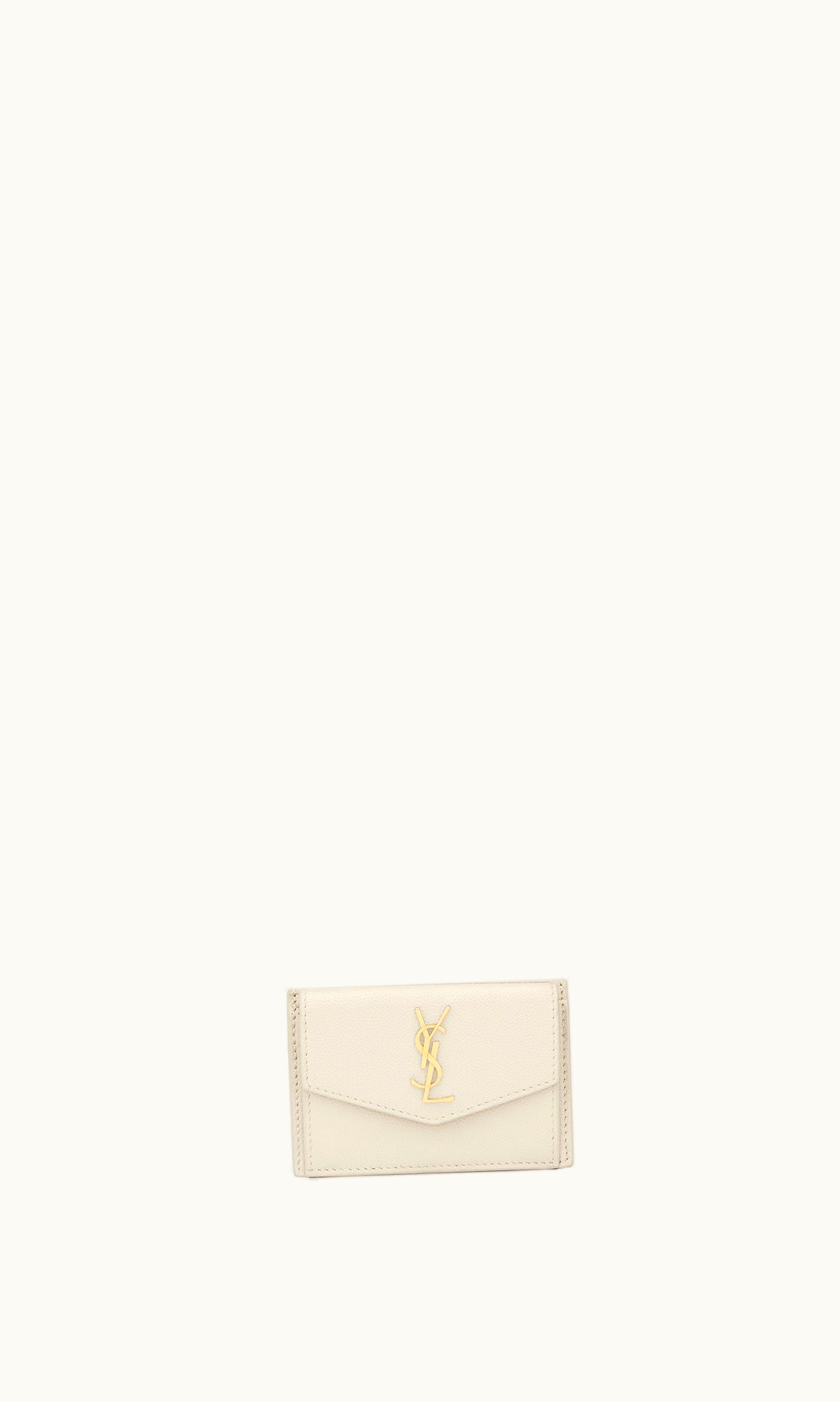 Saint Laurent Saint Laurent Uptown Flap Card Case In Grain De Poudre Embossed Leather Blanc Vintage