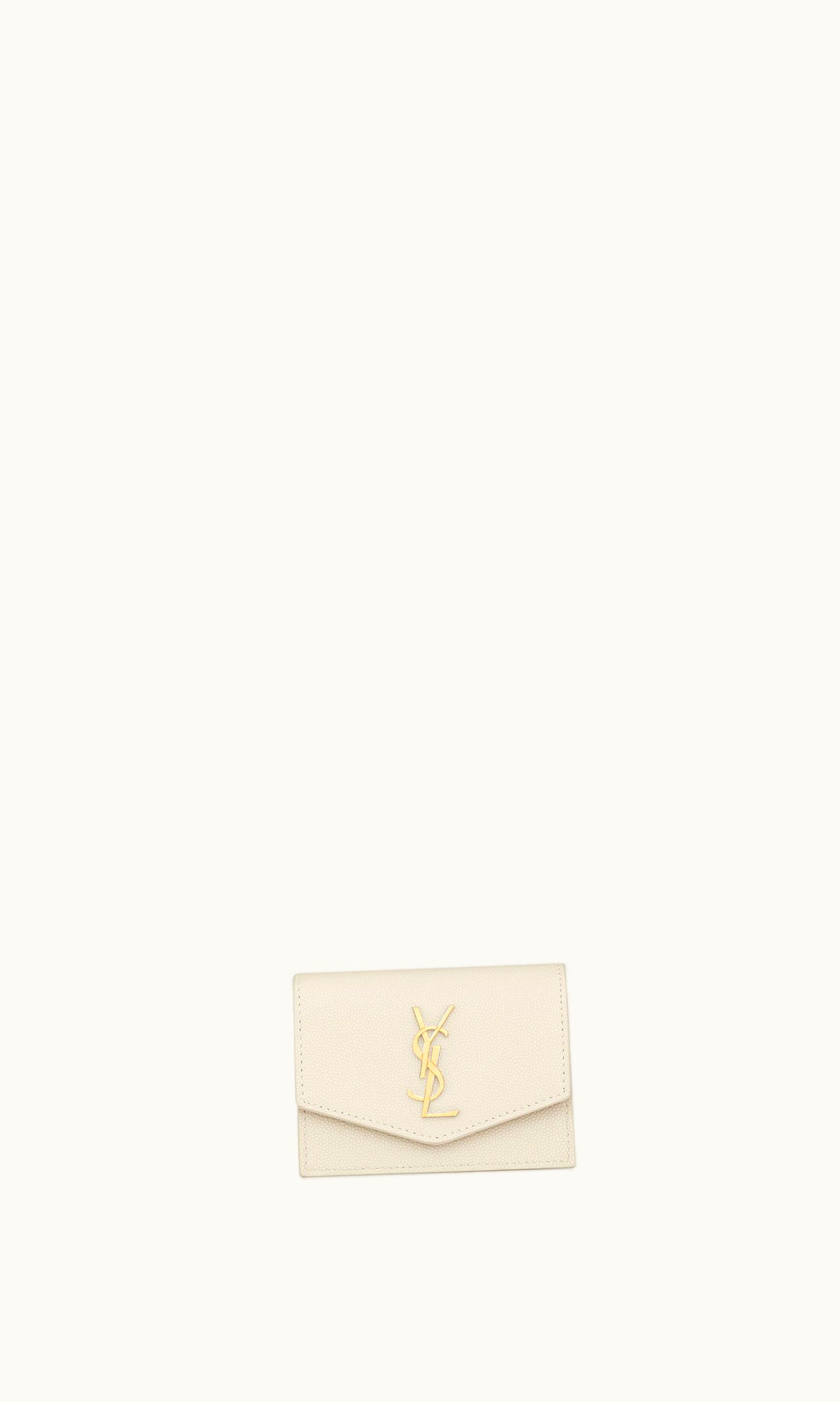 Saint Laurent Saint Laurent Uptown Business-Card Case In Grain De Poudre Embossed Leather Blanc Vintage
