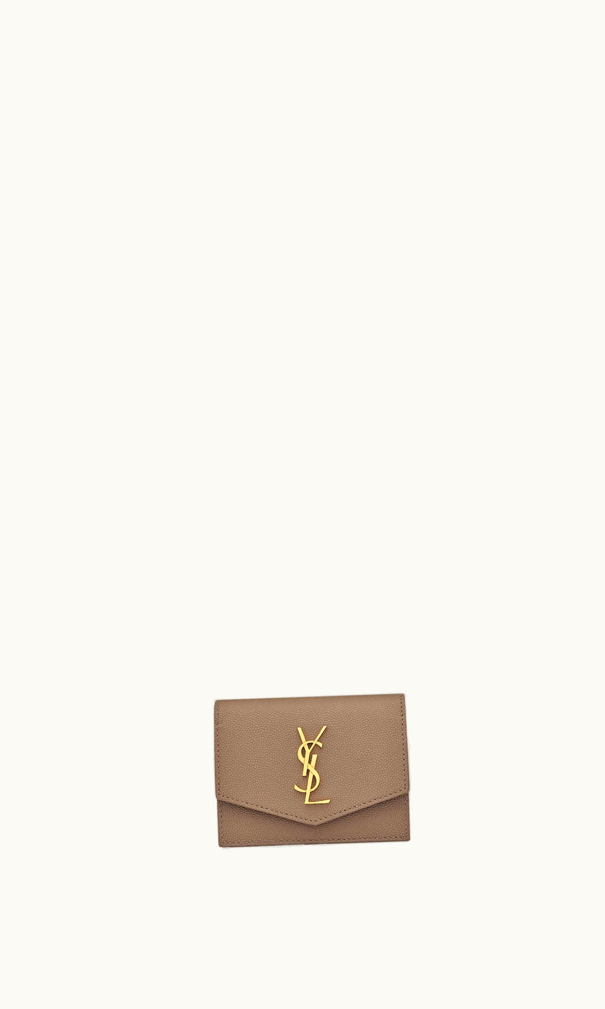 Saint Laurent Saint Laurent Uptown Business-Card Case In Grain De Poudre Embossed Leather Taupe