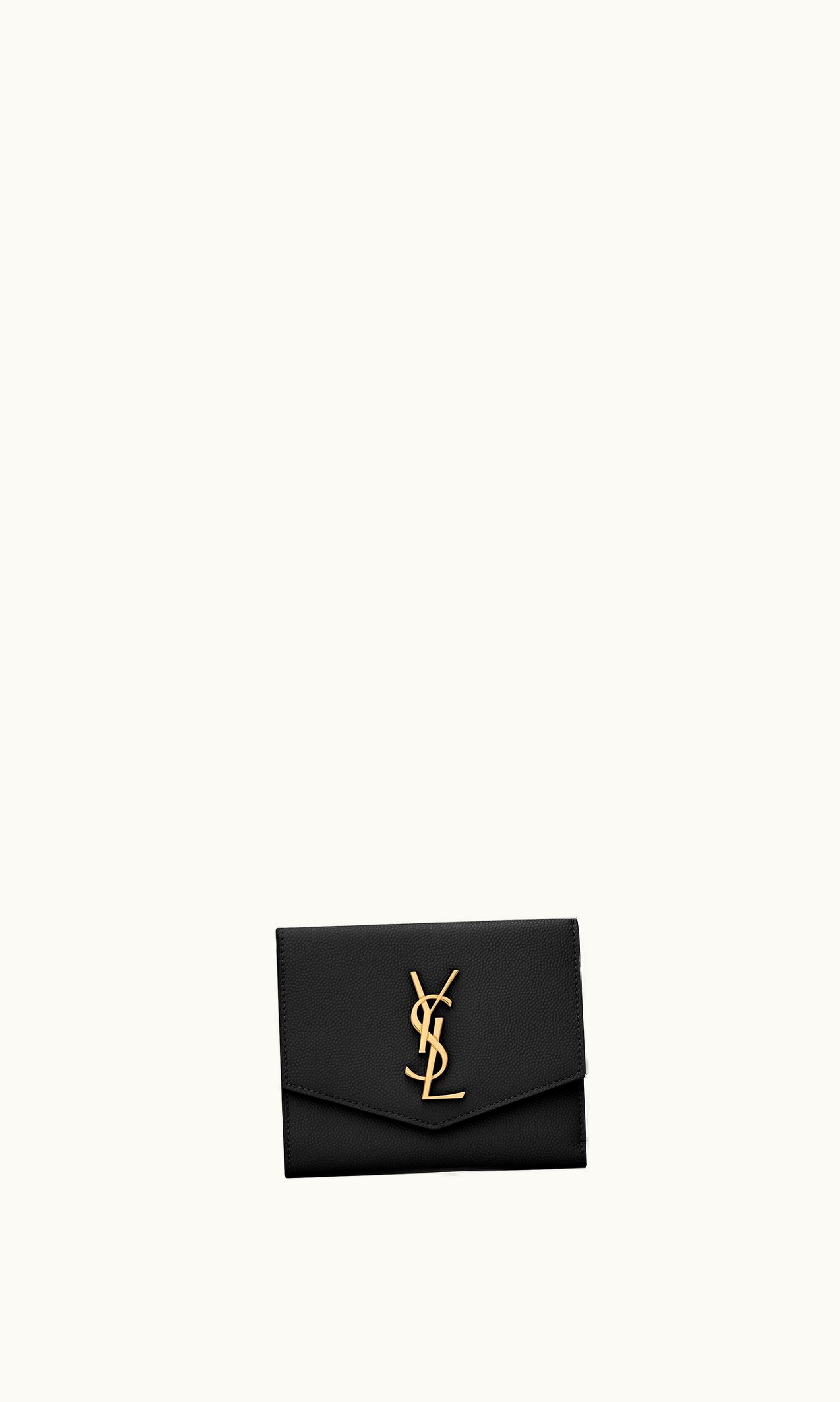 Saint Laurent Saint Laurent Uptown Compact Wallet In Grain De Poudre Embossed Leather Black