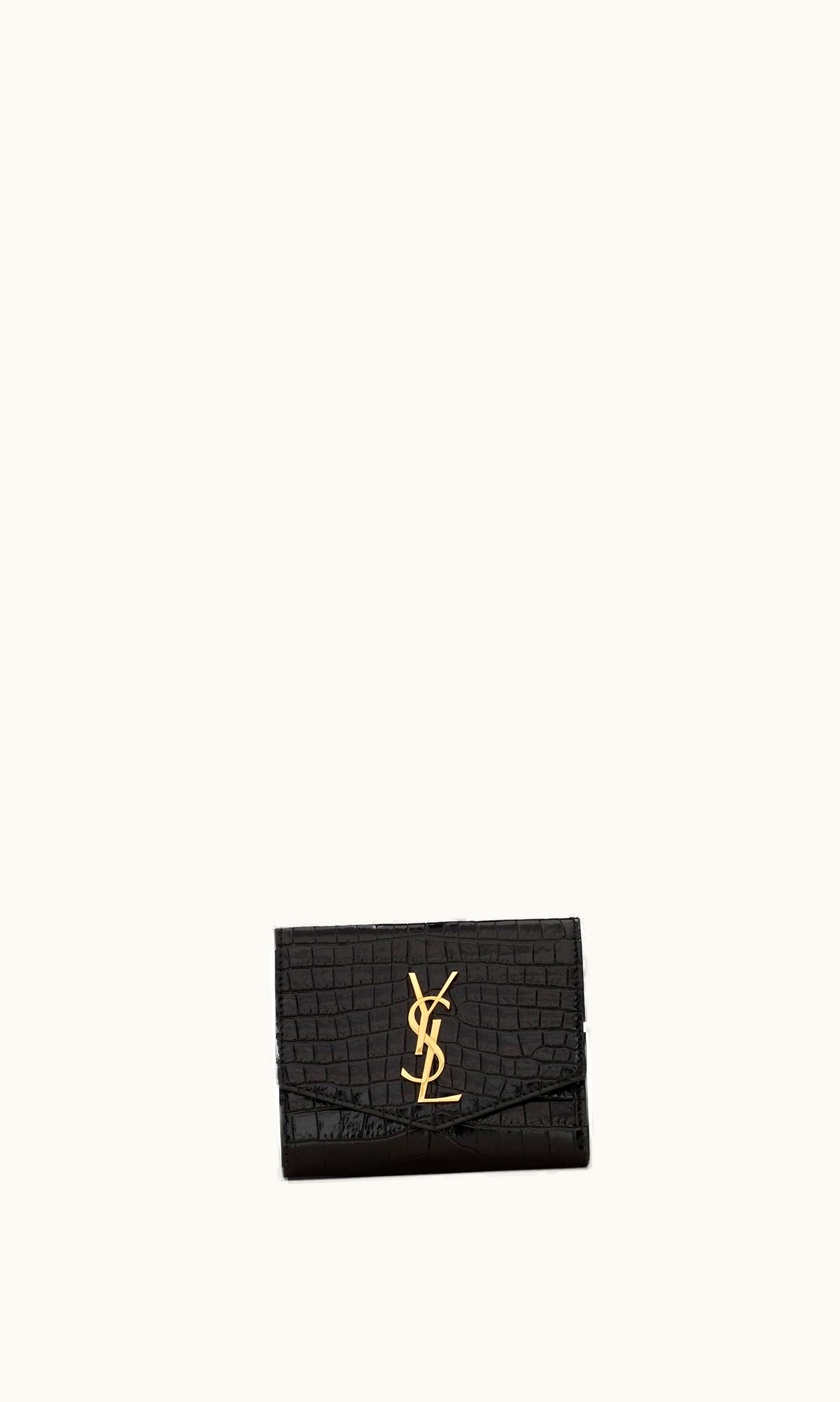 Saint Laurent Saint Laurent Uptown Compact Wallet In Crocodile-Embossed Shiny Leather Noir
