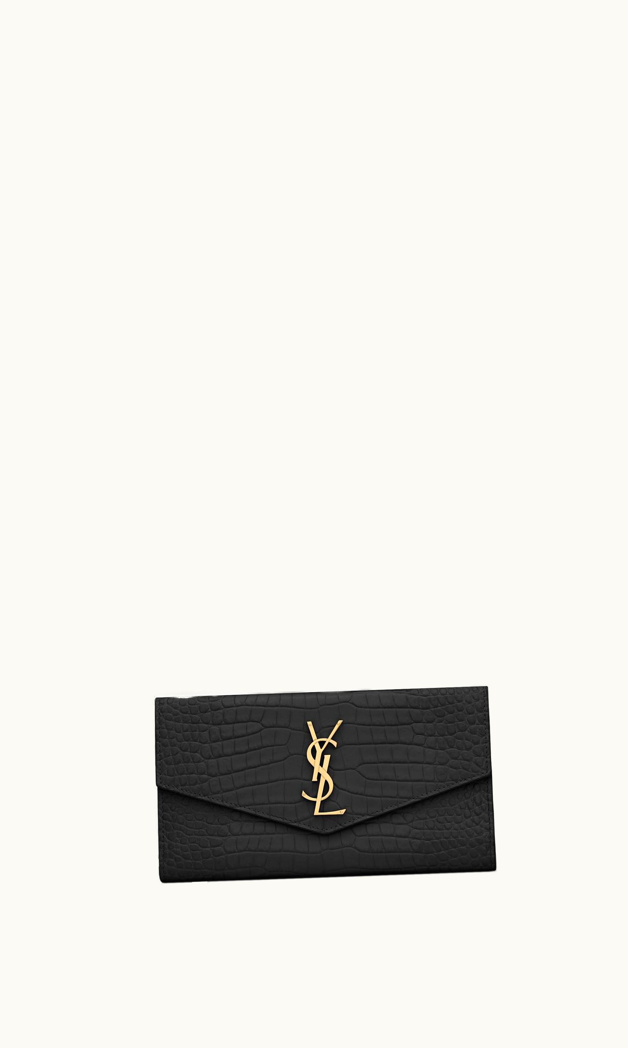 Saint Laurent Saint Laurent Uptown Large Wallet In In Crocodile-Embossed Shiny Leather Noir