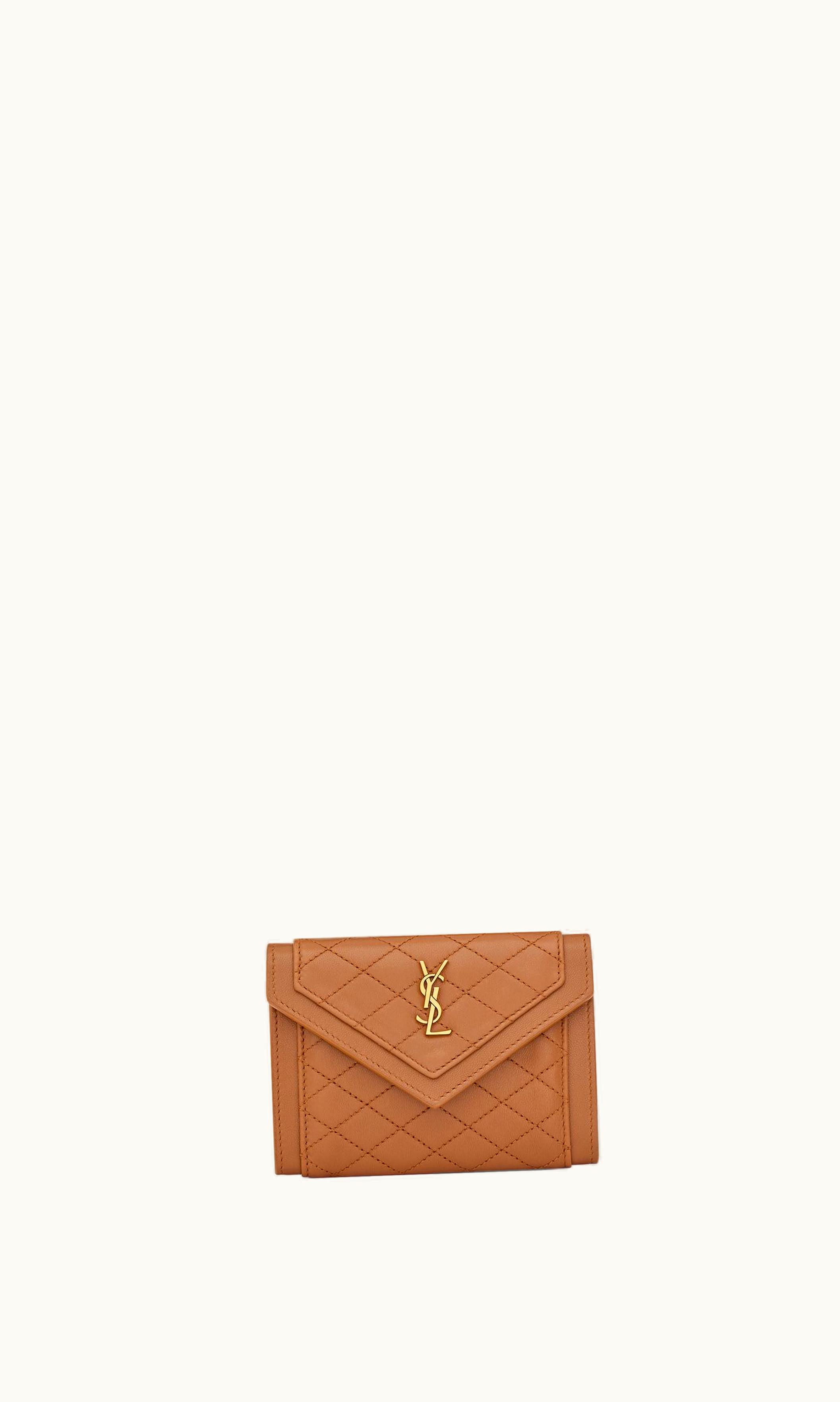 Saint Laurent Saint Laurent Gaby Small Envelope Wallet In Quilted Lambskin Ginger Brown