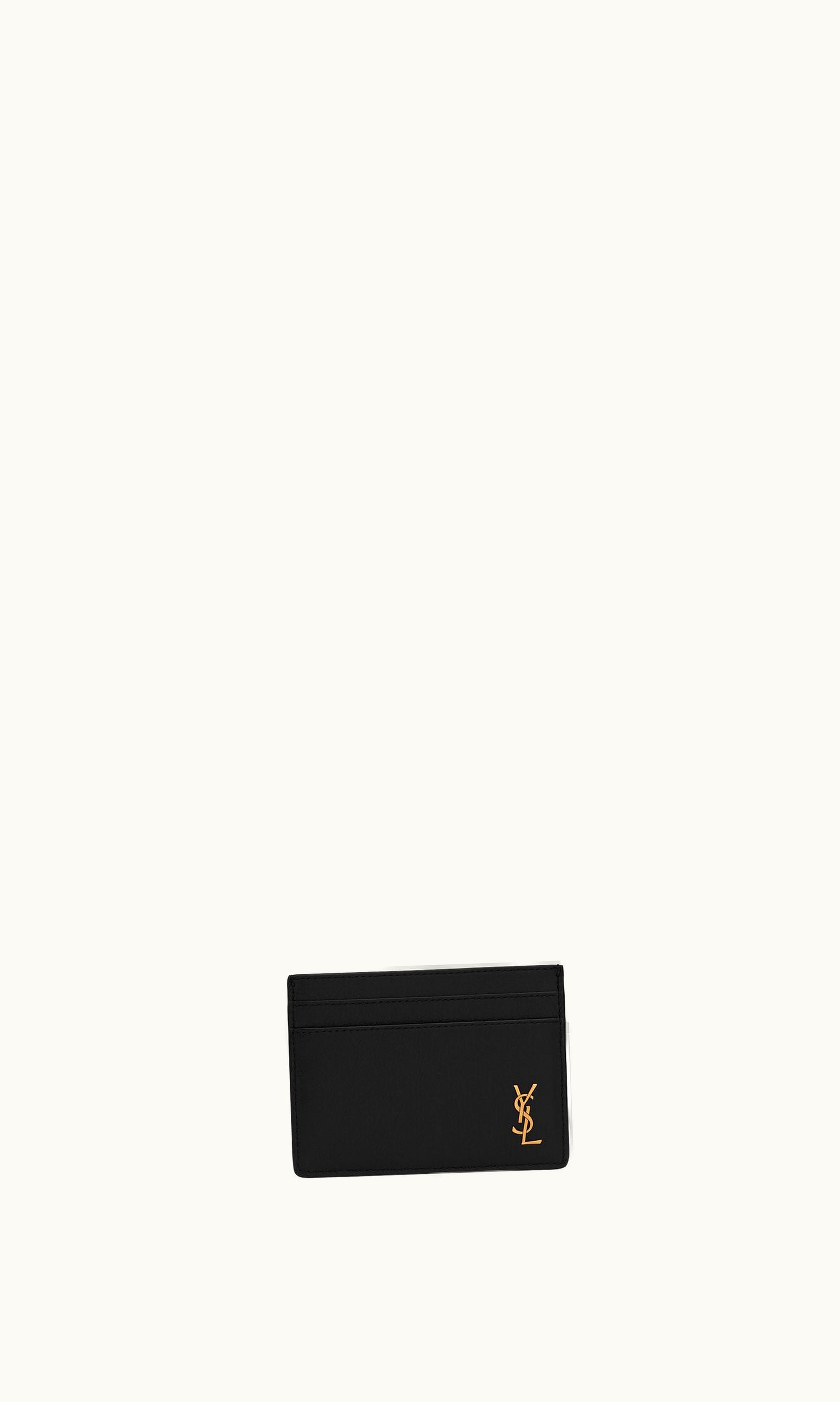 Saint Laurent Saint Laurent Tiny Cassandre Card Case In Grained Leather Black BLACK