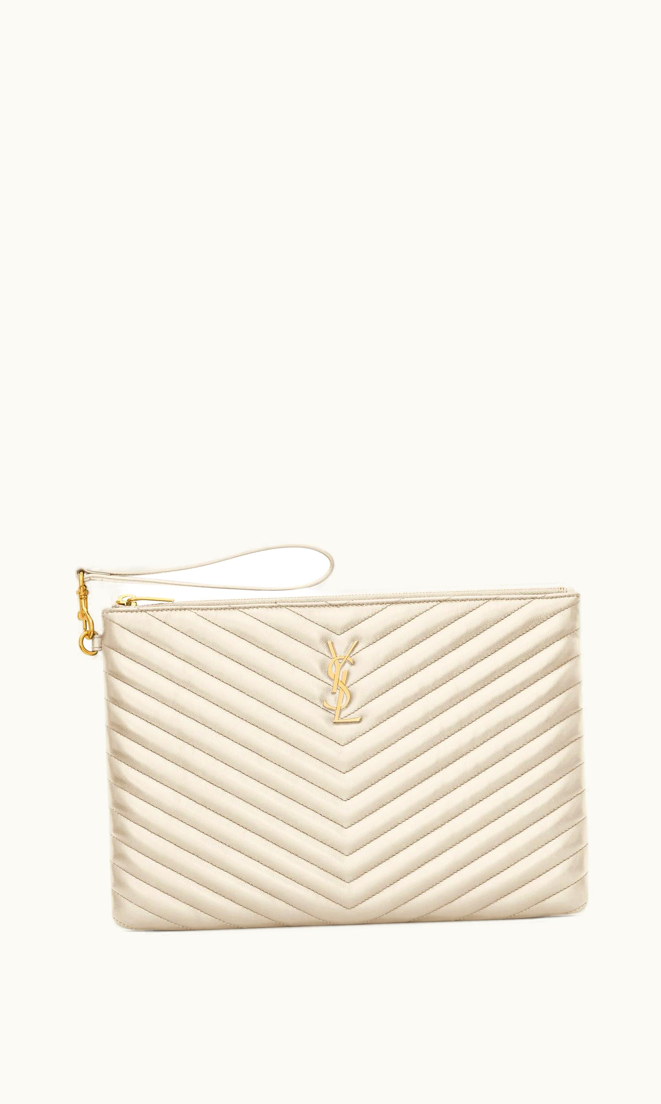 Saint Laurent Saint Laurent Cassandre Matelassé Tablet Pouch In Quilted Leather Blanc Vintage