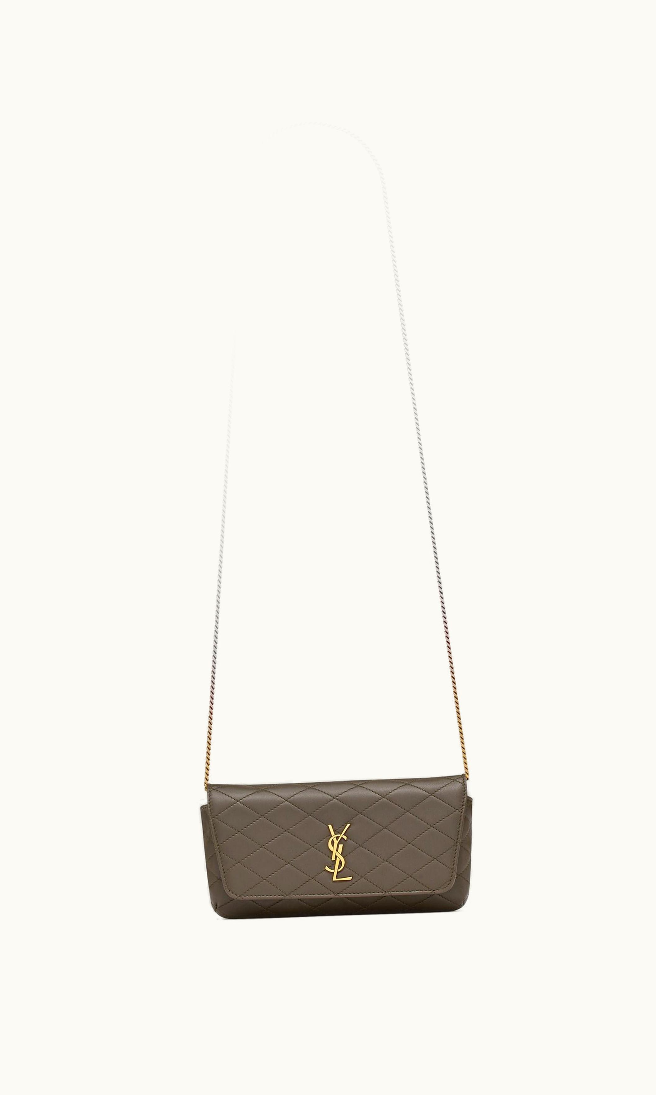 Saint Laurent Saint Laurent Gaby Chain Phone Holder In Quilted Lambskin Light Musk