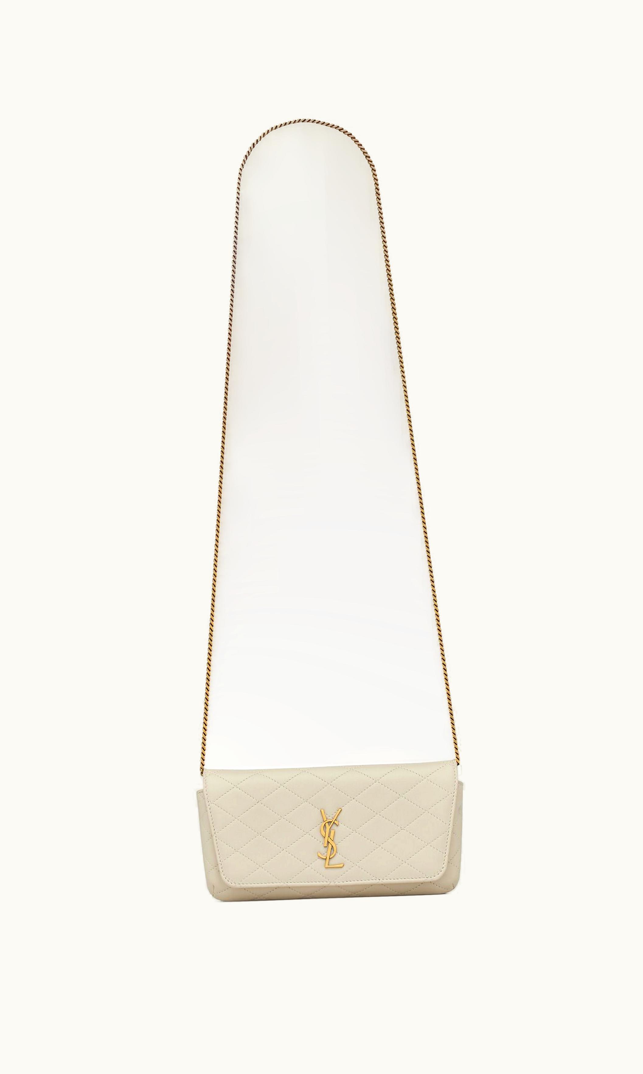 Saint Laurent Saint Laurent Gaby Chain Phone Holder In Quilted Lambskin Blanc Vintage