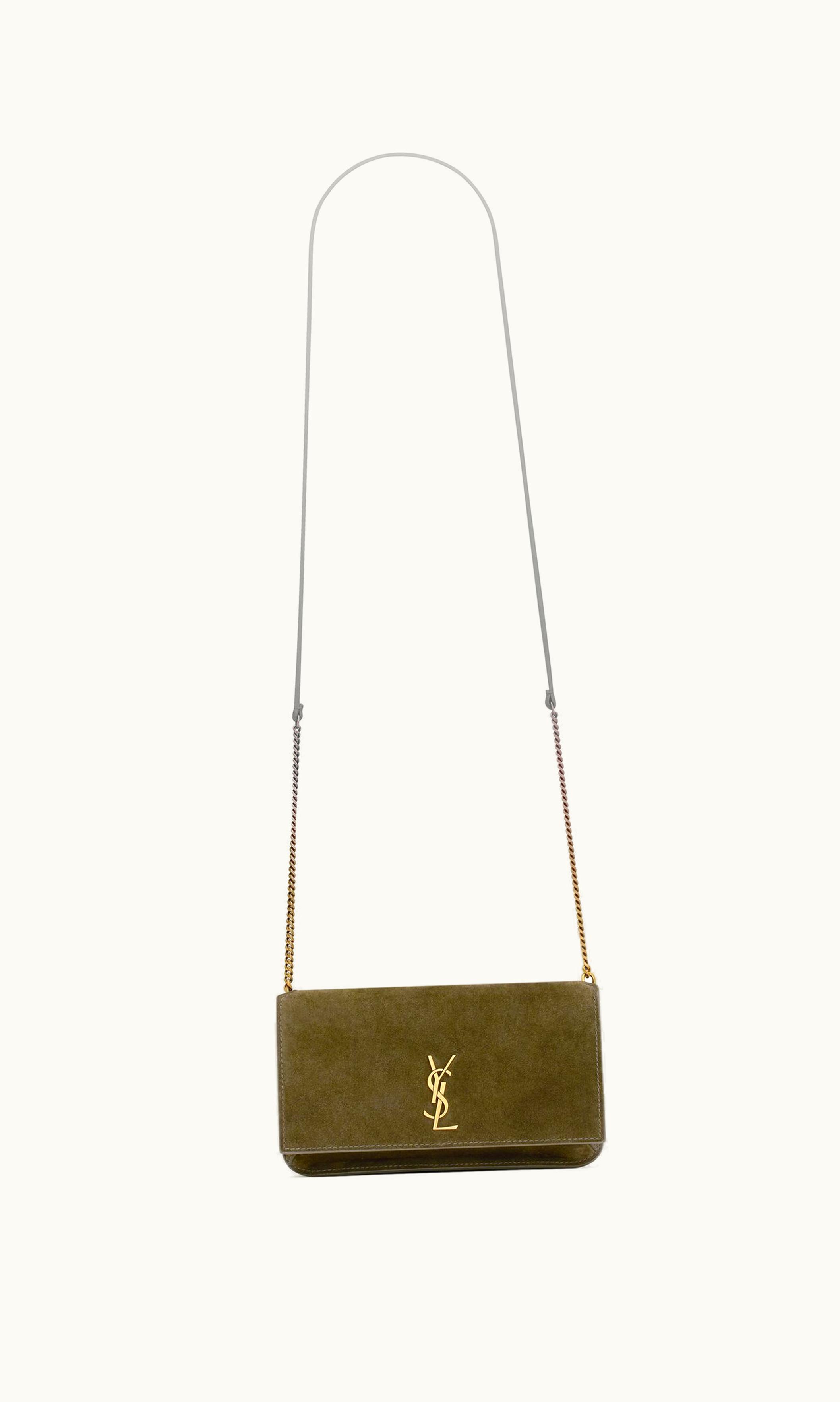 Saint Laurent Saint Laurent Cassandre Phone Holder In Suede Loden Green