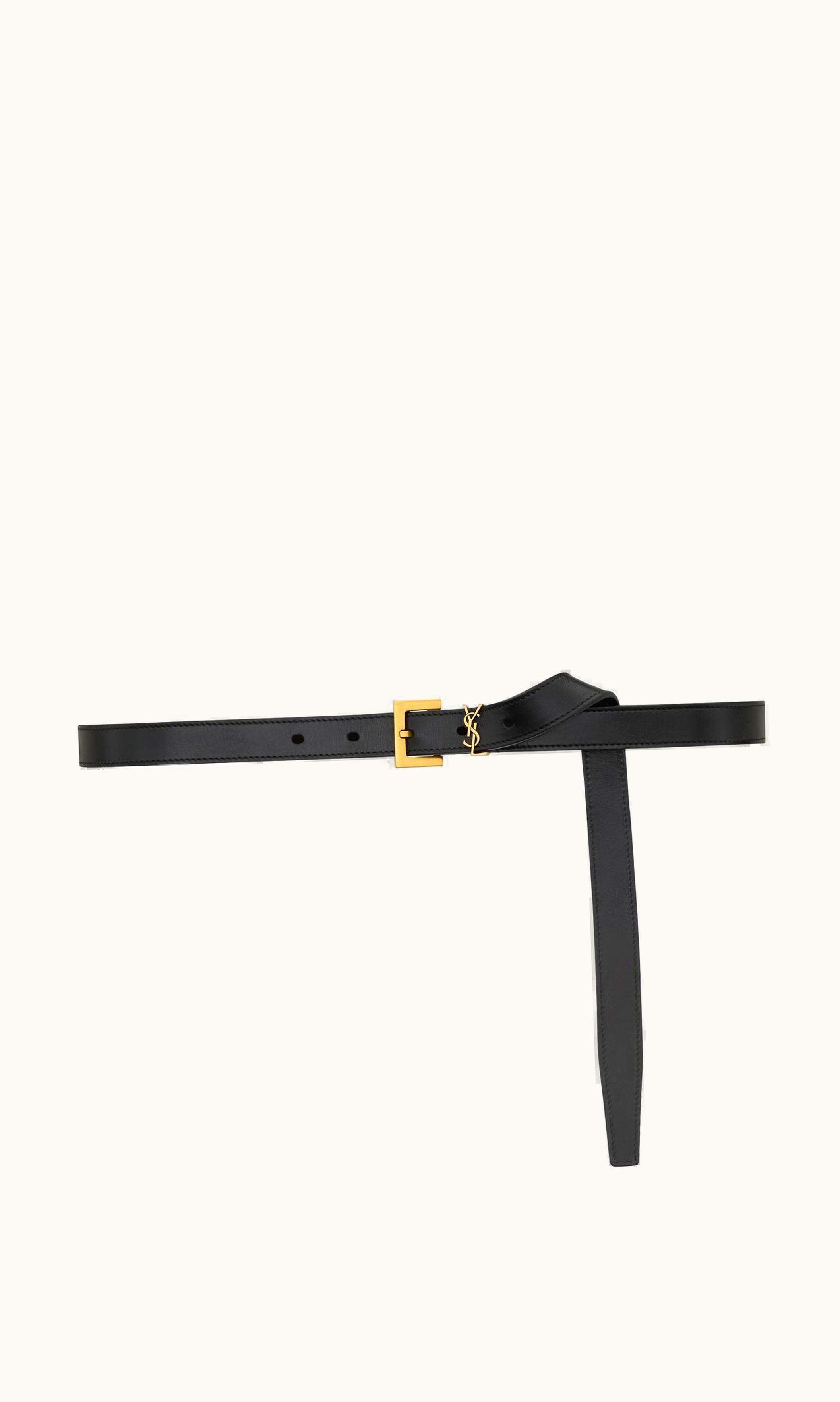 Saint Laurent Saint Laurent Cassandre Thin Belt In Vegetable-Tanned Leather Black