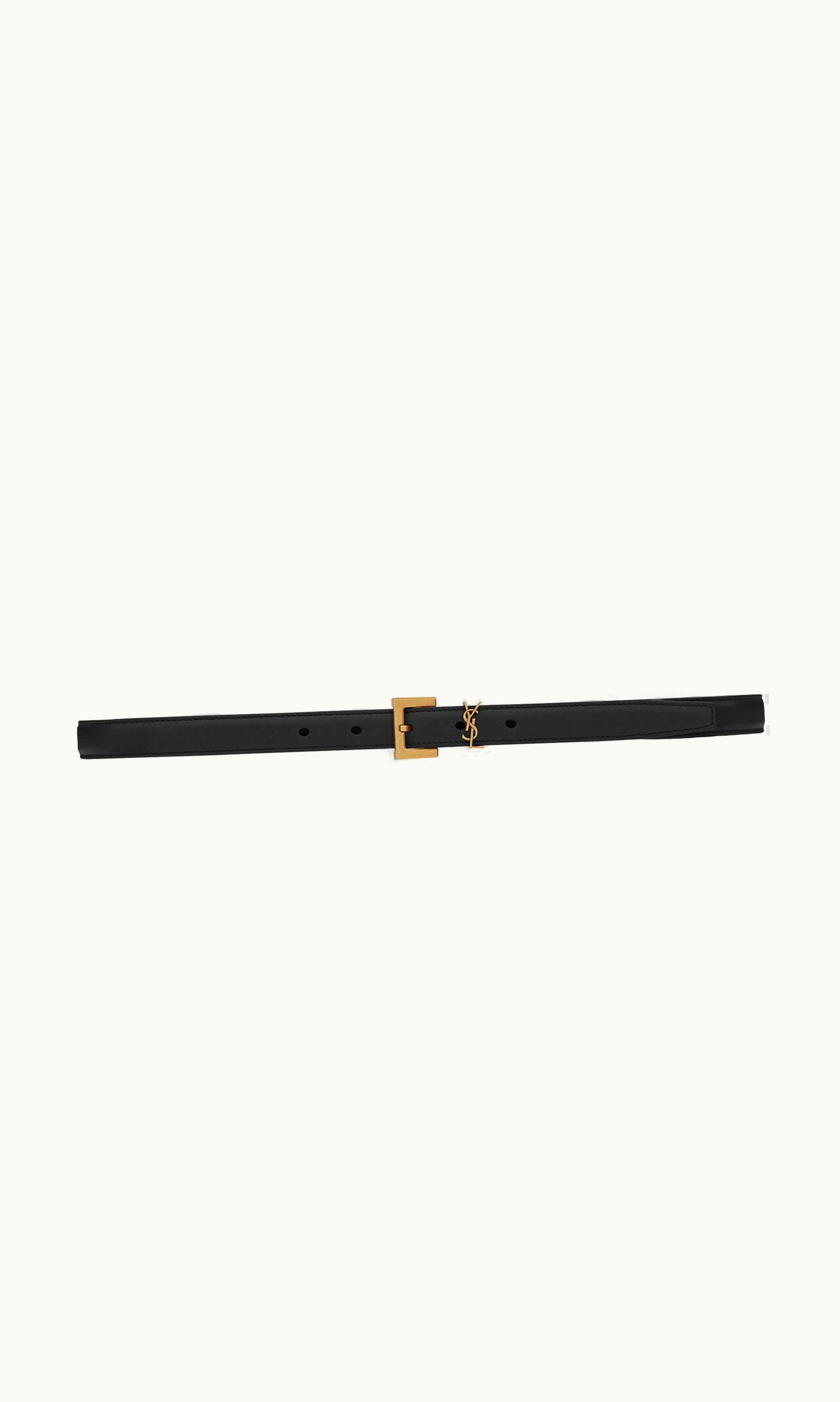 Saint Laurent Cassandre Thin Belt With Square Buckle In Box Saint Laurent Leather Black