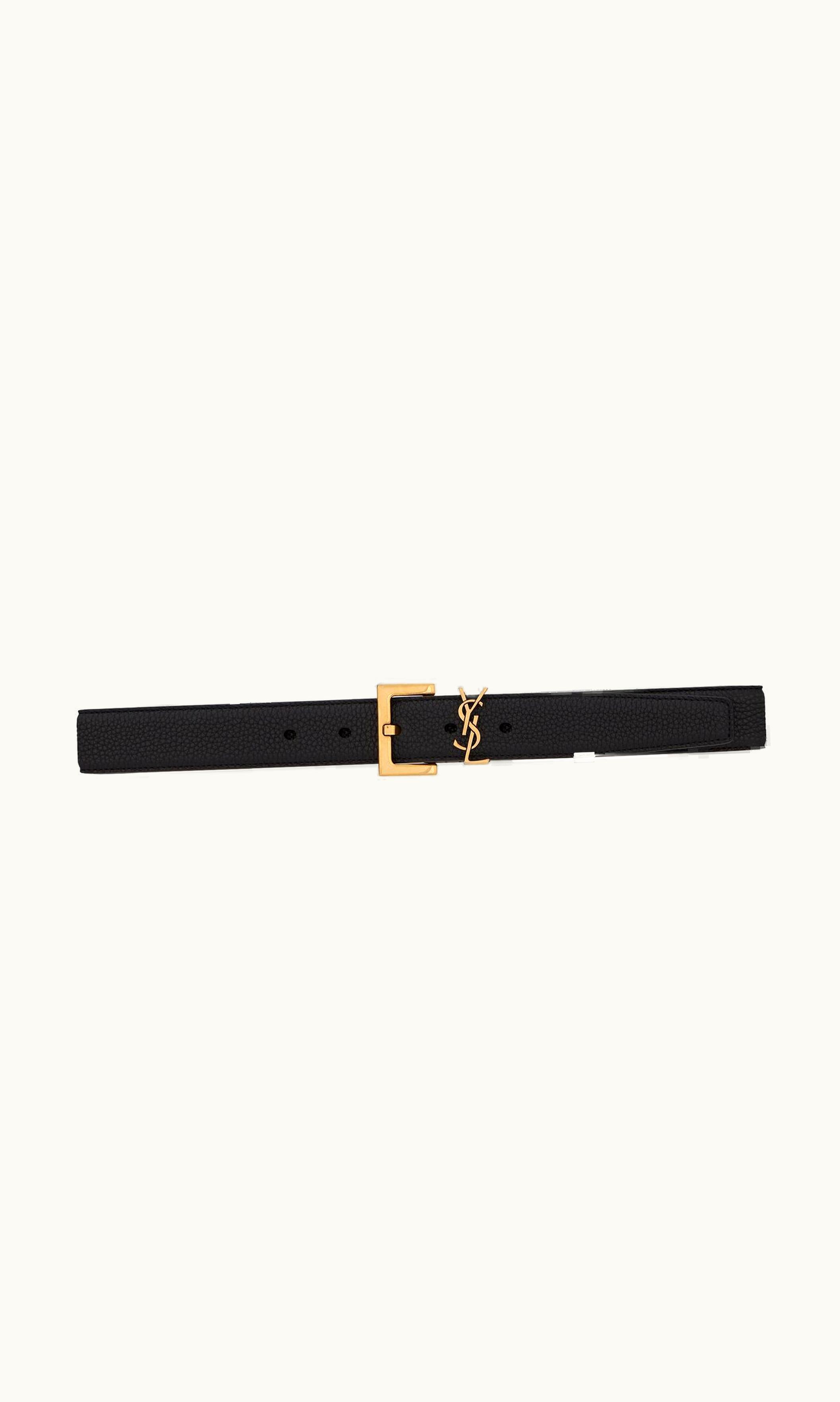 Saint Laurent Saint Laurent Cassandre Belt With Square Buckle In Grained Leather Black