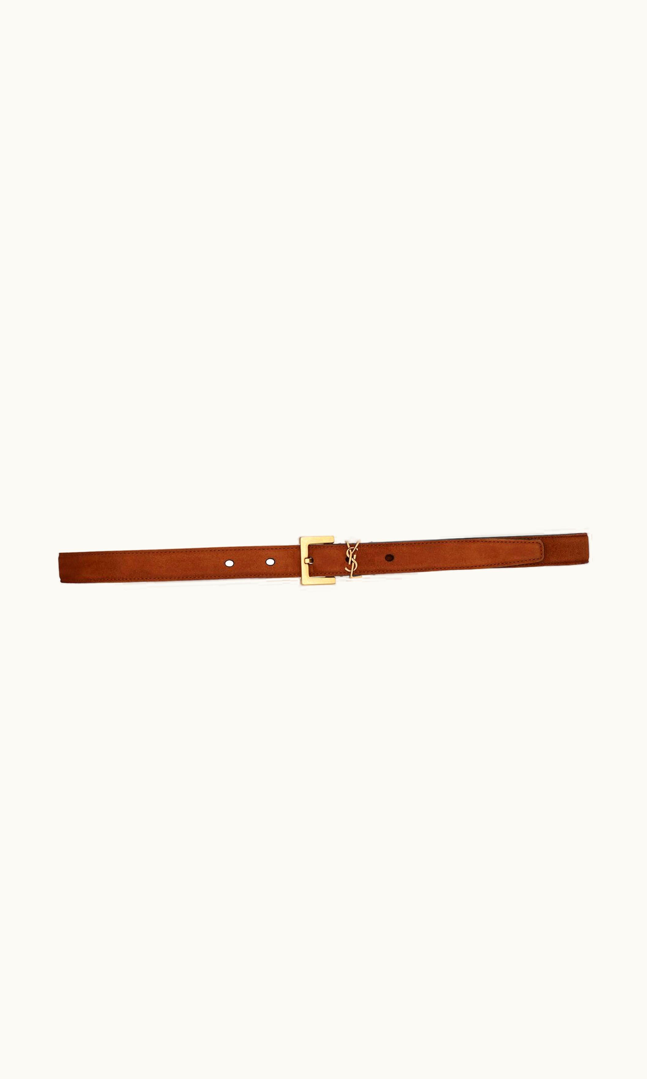 Saint Laurent Saint Laurent Cassandre Thin Belt With Square Buckle In Suede Brick