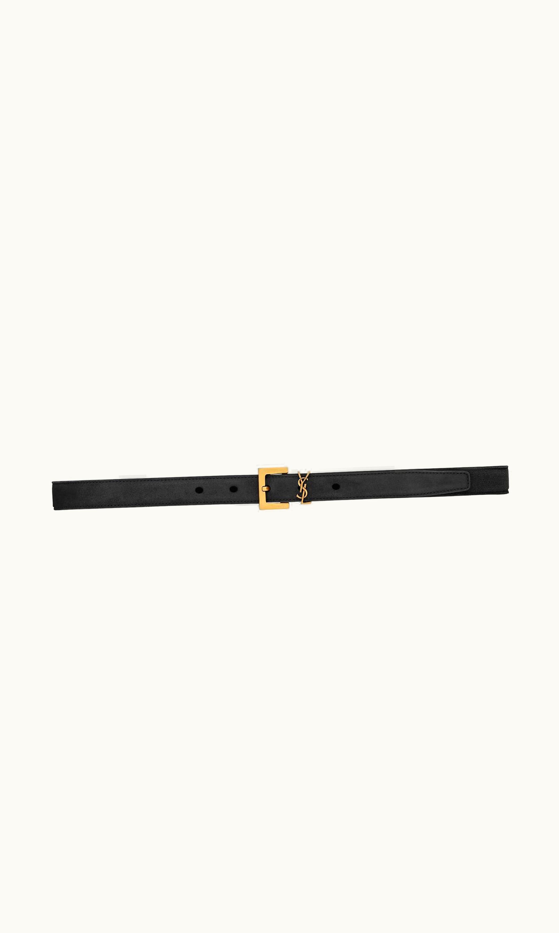 Saint Laurent Saint Laurent Cassandre Thin Belt With Square Buckle In Suede Noir