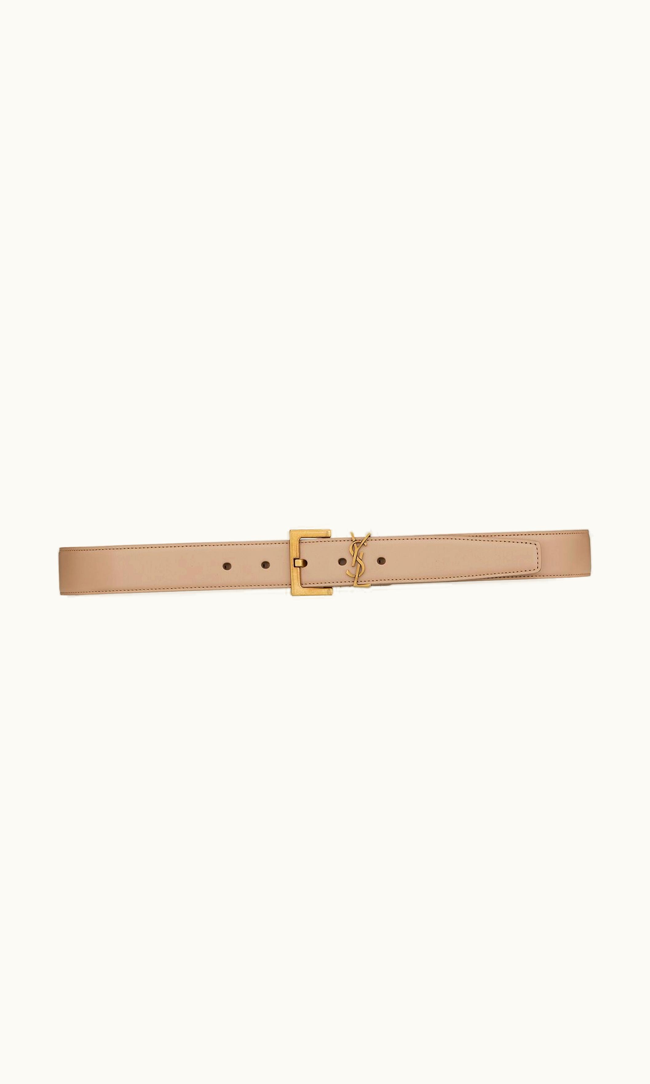 Saint Laurent Cassandre Belt With Square Buckle In Shiny Box Saint Laurent Leather Dark Beige