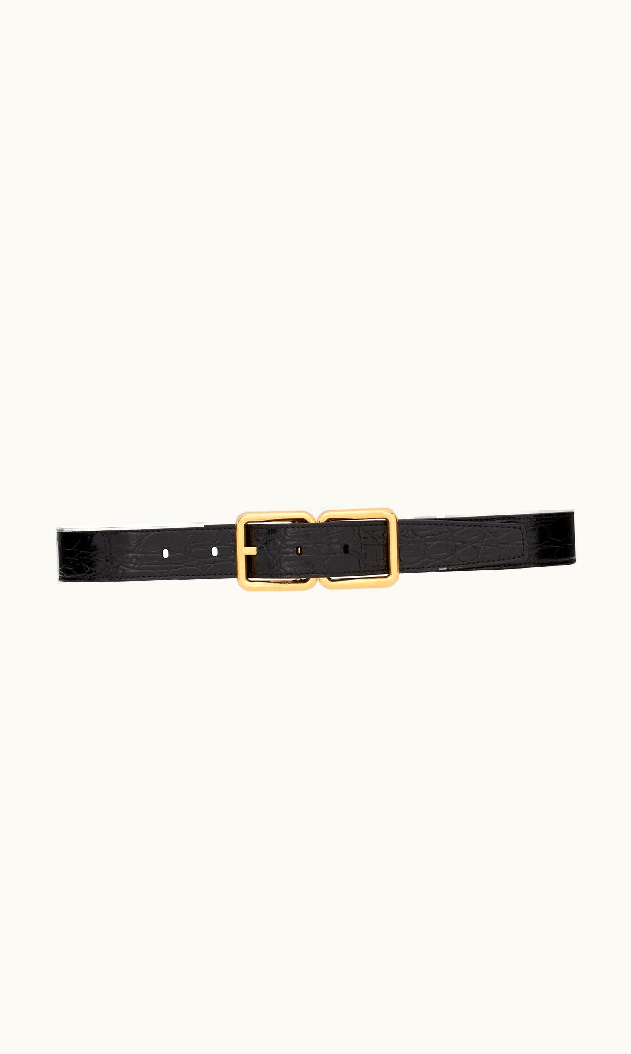Saint Laurent Saint Laurent Double Buckle Belt In Crocodile-Embossed Leather Black