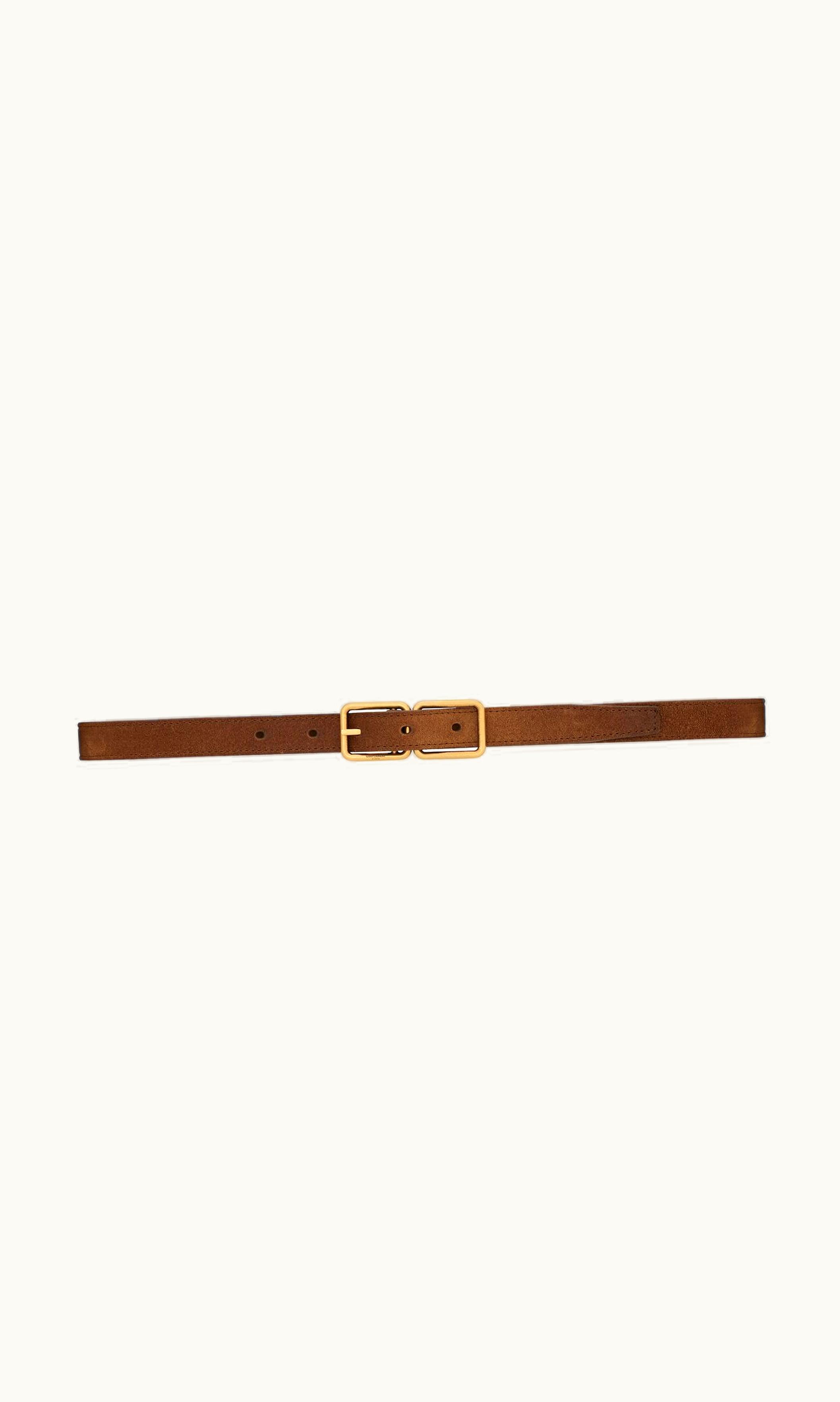 Saint Laurent Saint Laurent Double-Buckle Thin Belt In Aged Suede Dark Land