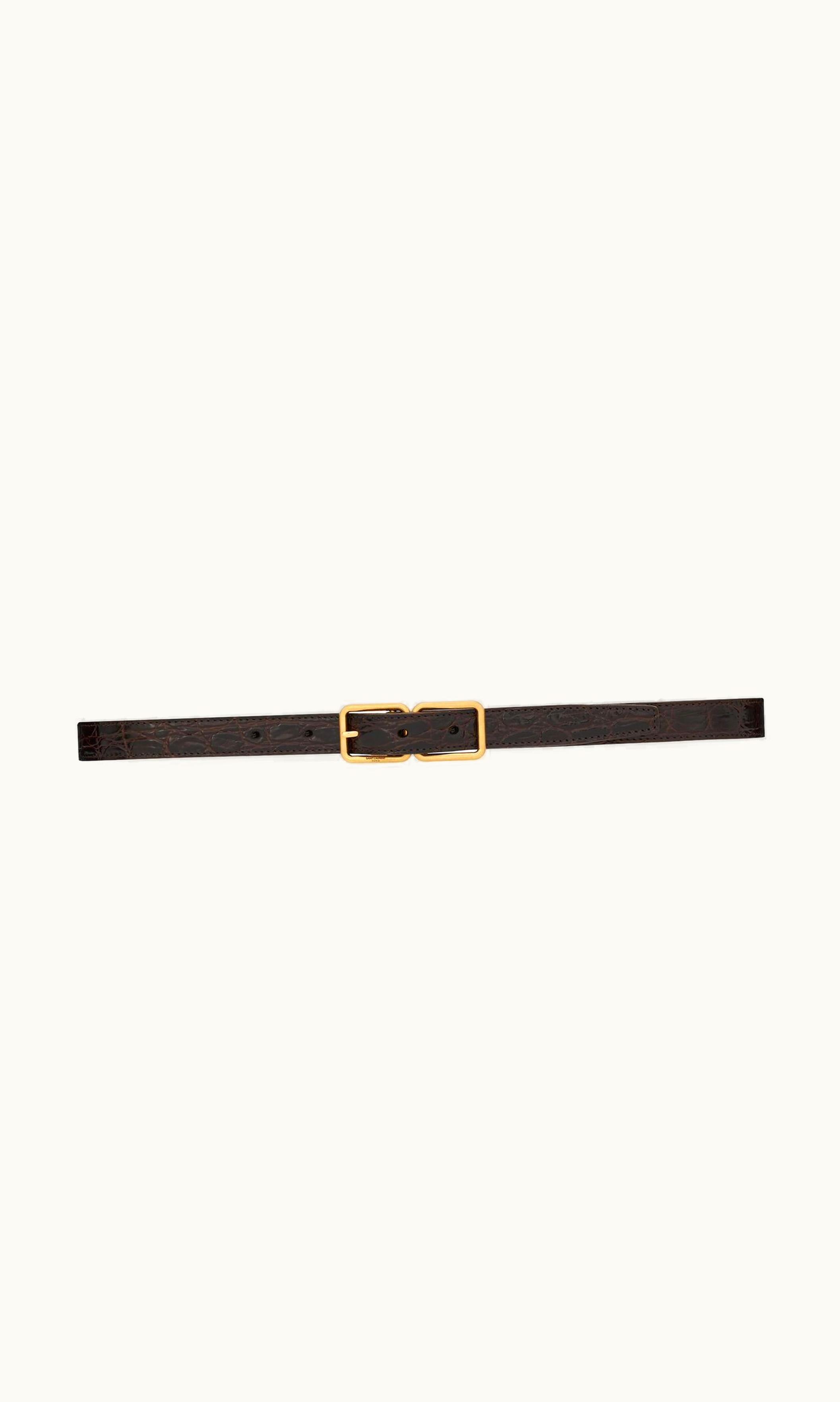Saint Laurent Saint Laurent Double-Buckle Thin Belt In Crocodile-Embossed Leather Pine Brown