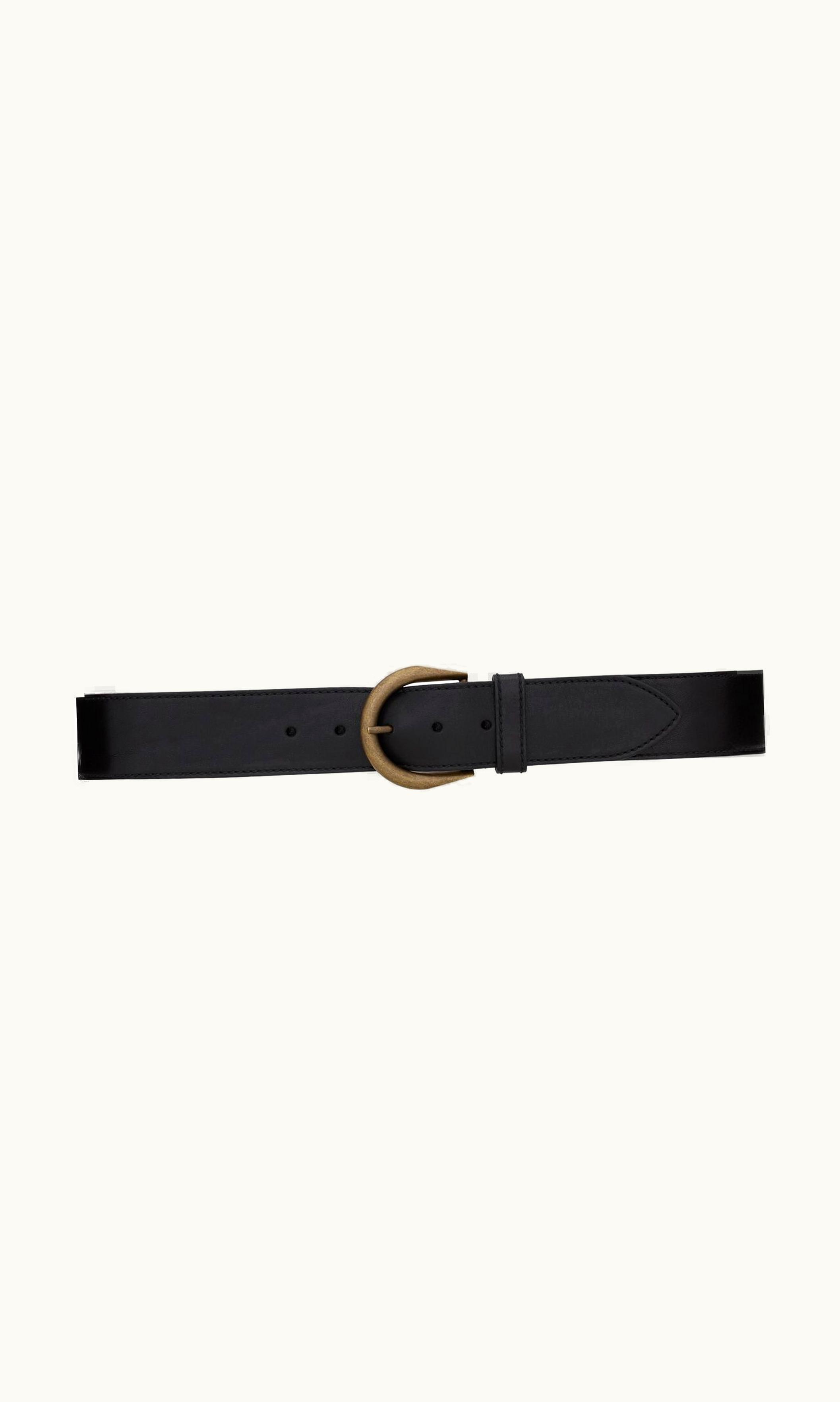 Saint Laurent Saint Laurent Croissant De Lune Buckle Large Belt In Vegetable-Tanned Leather Black