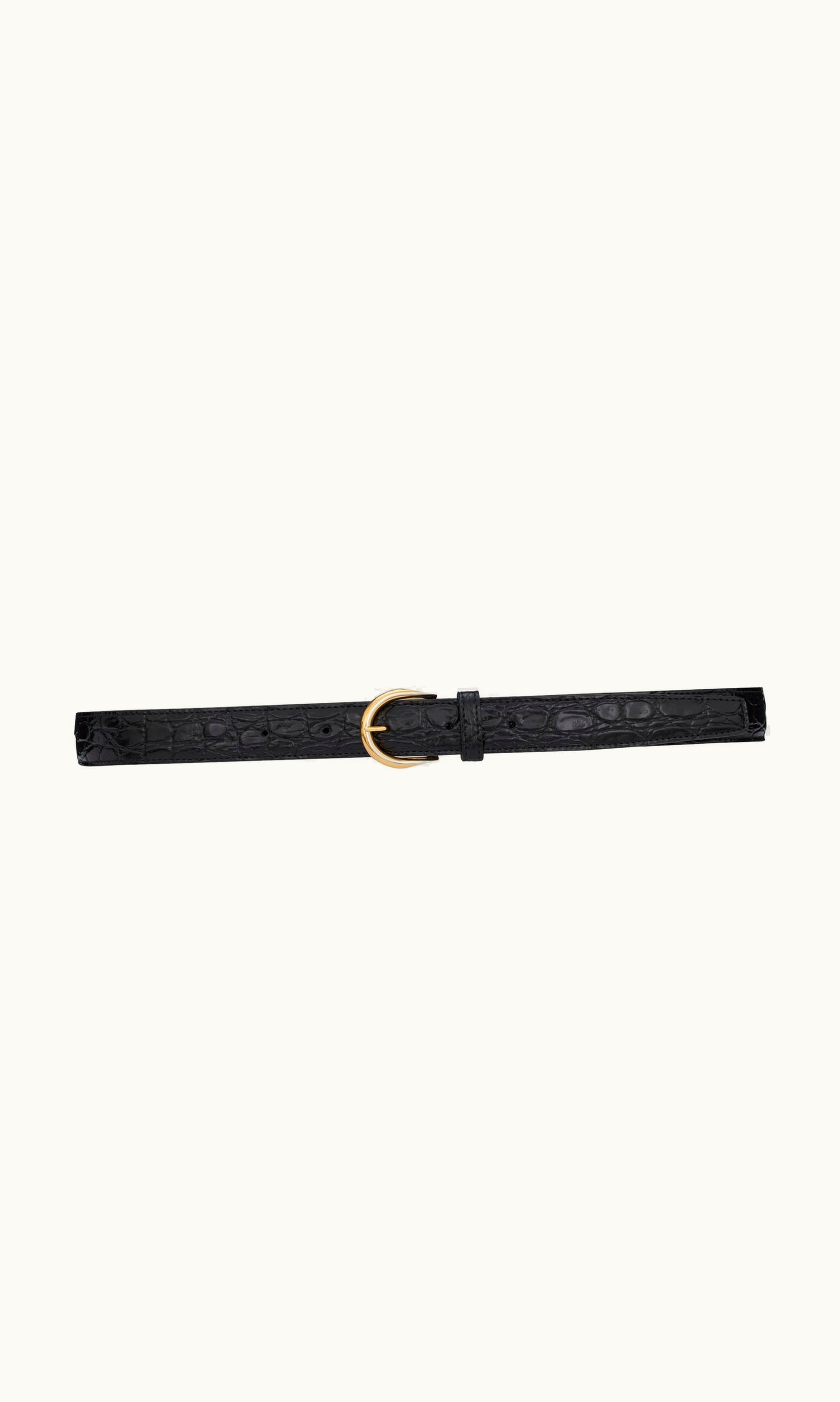 Saint Laurent Saint Laurent Croissant De Lune Buckle Belt In Crocodile-Embossed Leather Black