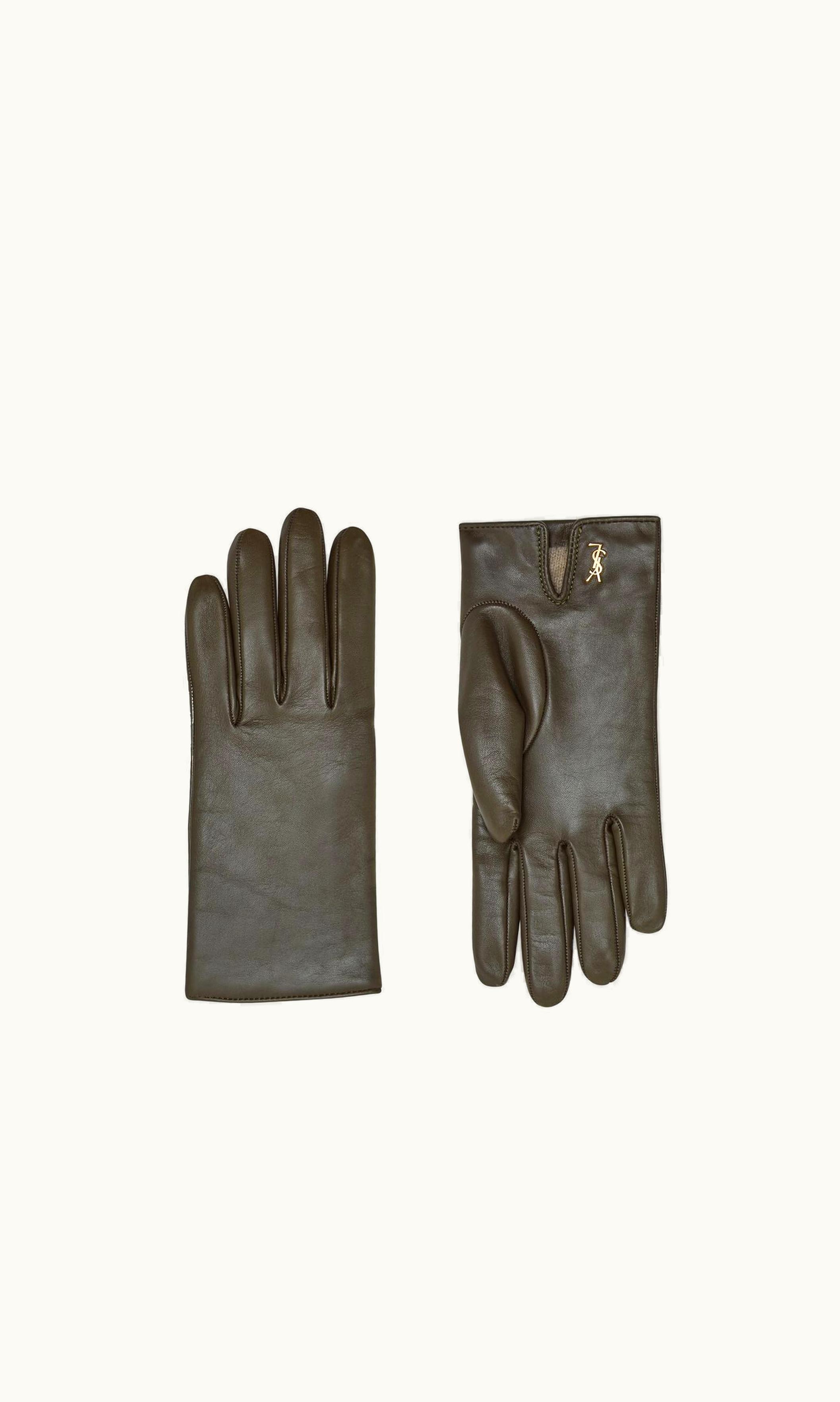 Saint Laurent Saint Laurent Cassandre Short Gloves In Lambskin And Cashmere Kaki And Gold