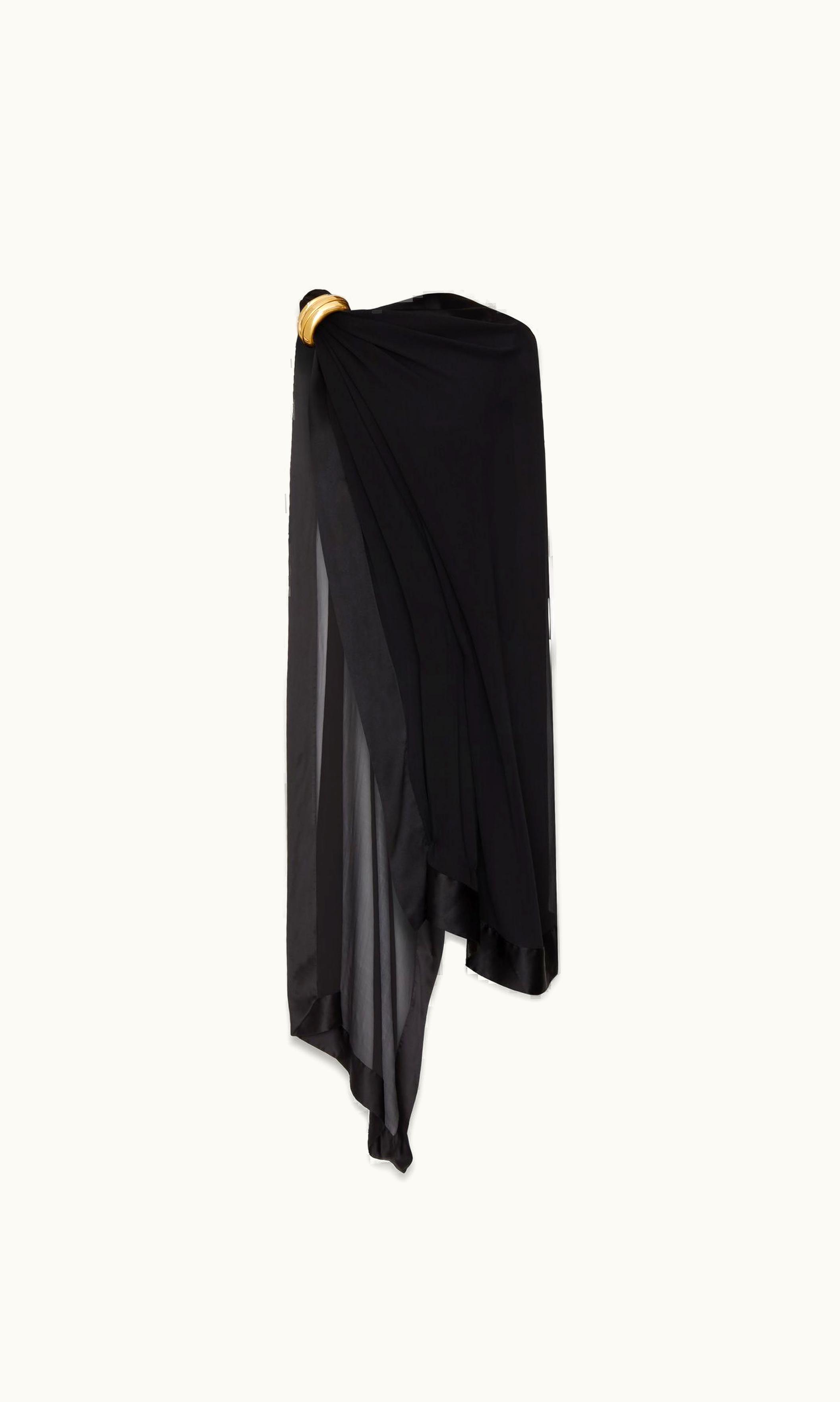 Saint Laurent Saint Laurent Extra-Long Sheer Scarf In Silk Muslin And Satin Black
