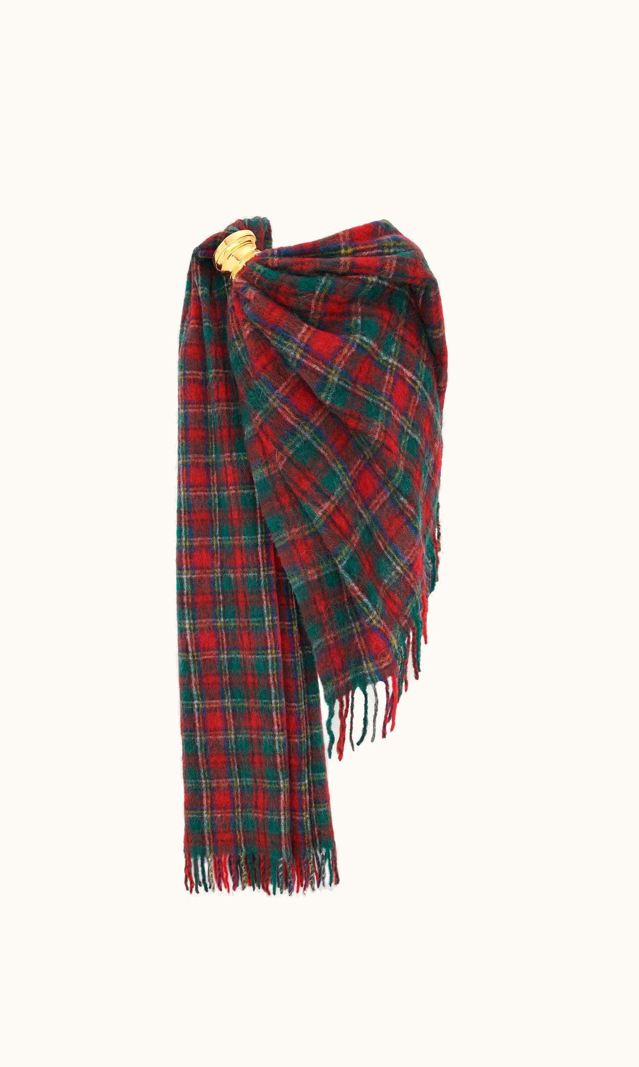 Saint Laurent Saint Laurent Extra-Long Scarf In Tartan Alpaca, Wool And Mohair Dark Green And Red