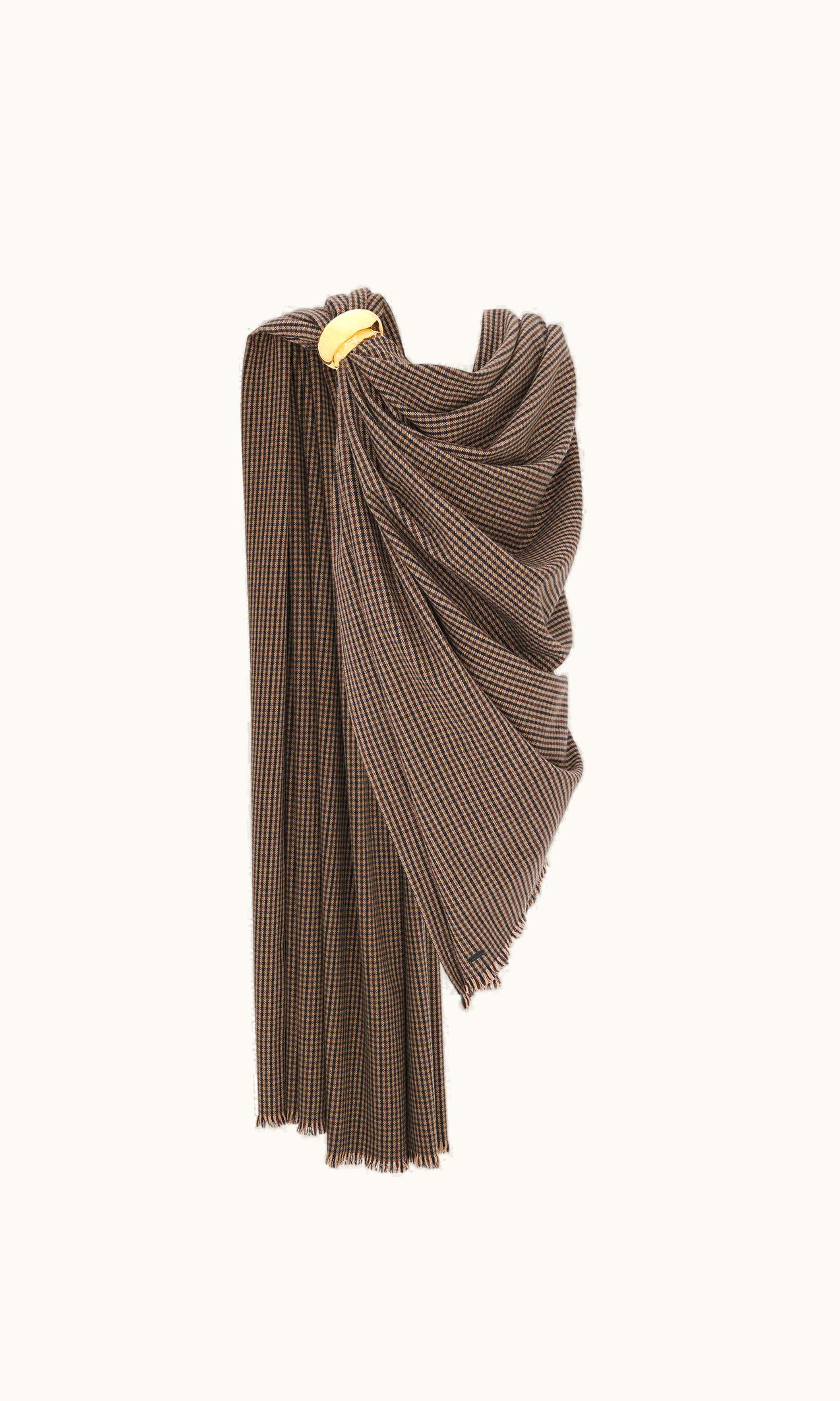 Saint Laurent Saint Laurent Large Scarf In Vichy Wool Twill Brown, Beige And Black
