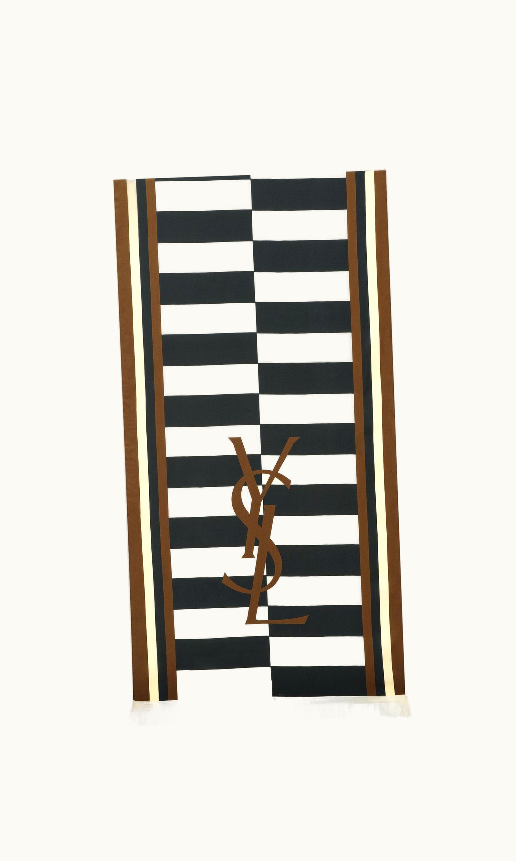 Saint Laurent Saint Laurent Cassandre Scarf In Silk Twill Off White And Black