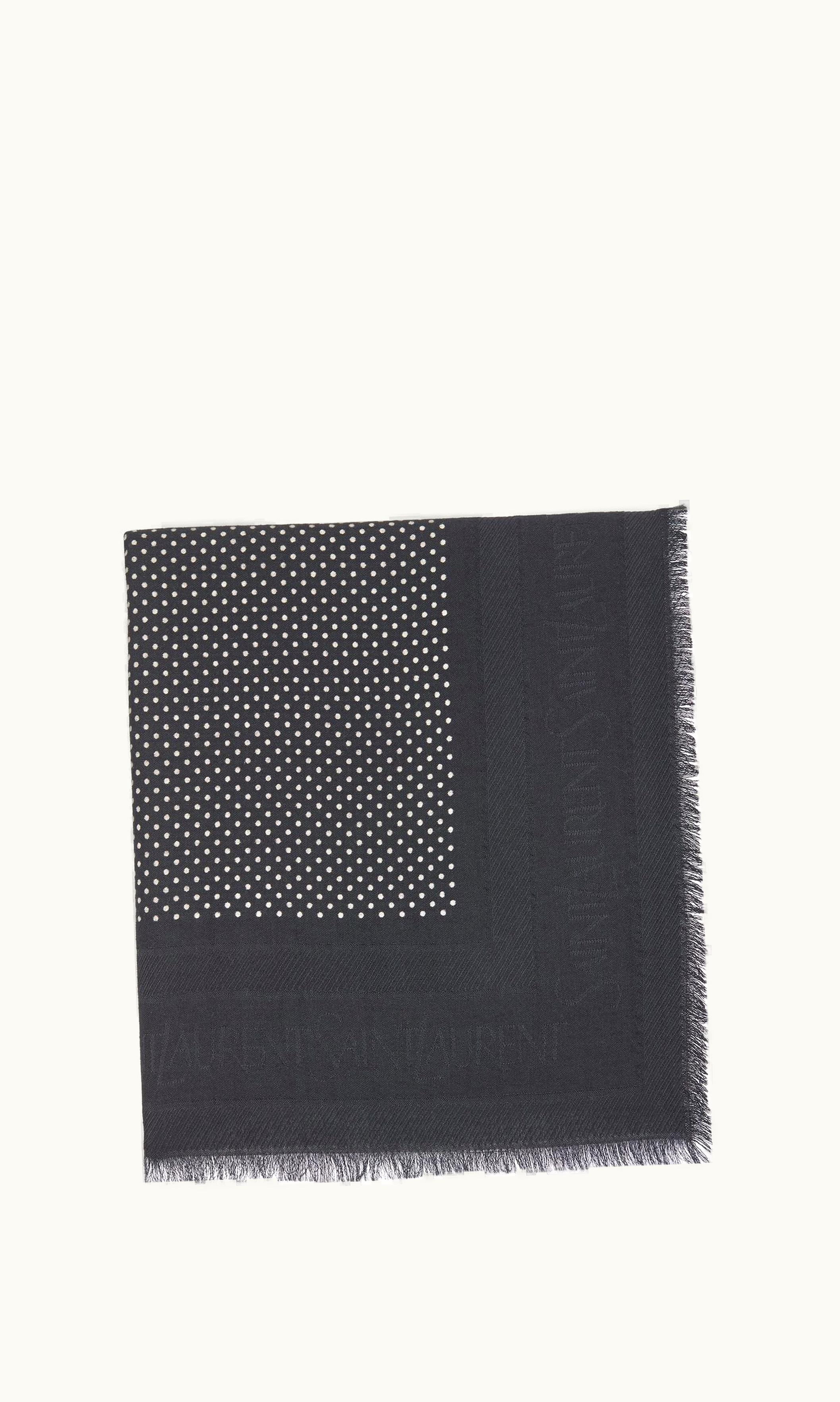 Saint Laurent Saint Laurent Large Square Scarf In Dotted Wool And Silk Jacquard Black And Ivory